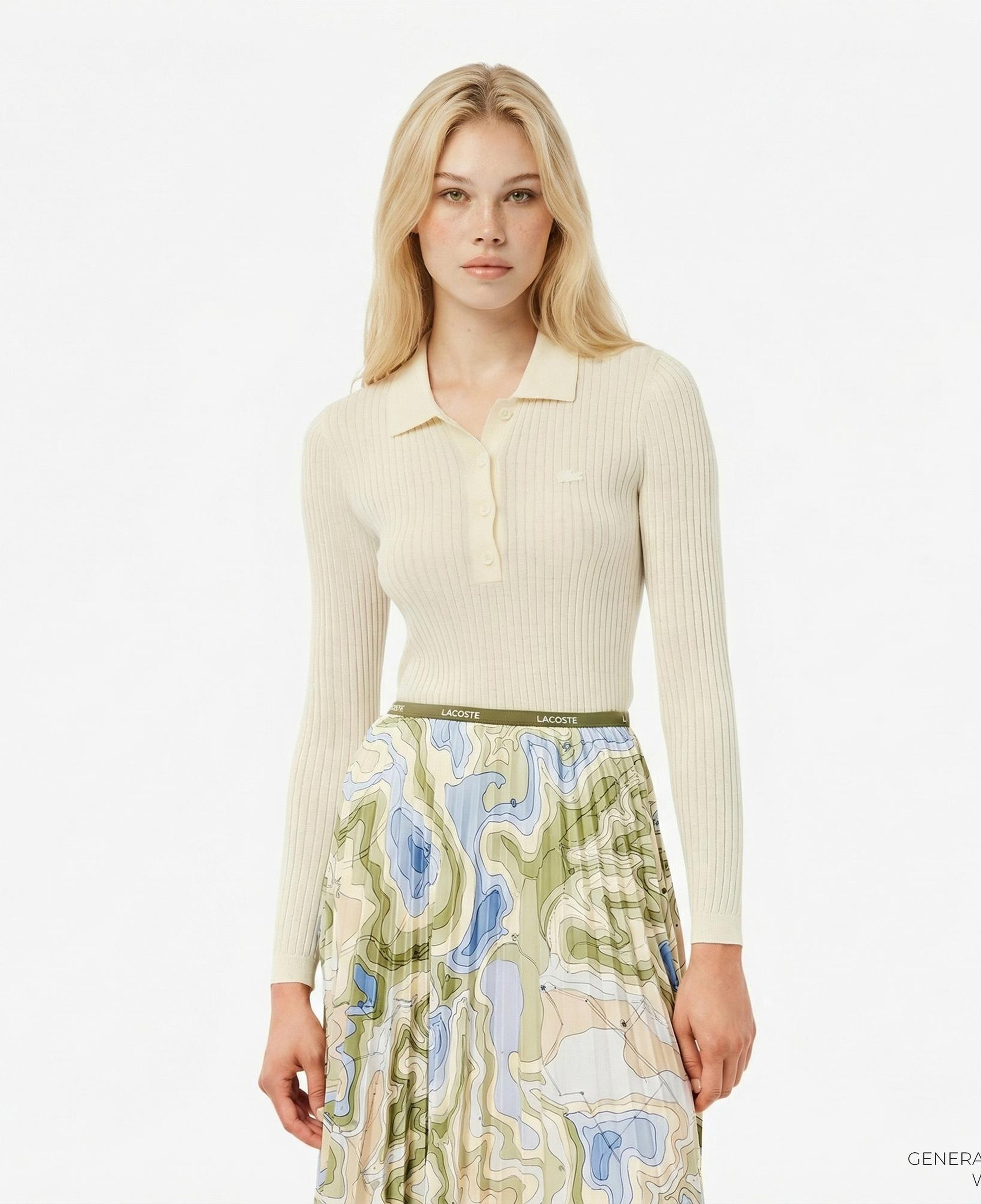 Lacoste Kadın Regular Fit Polo Yaka Krem Kazak