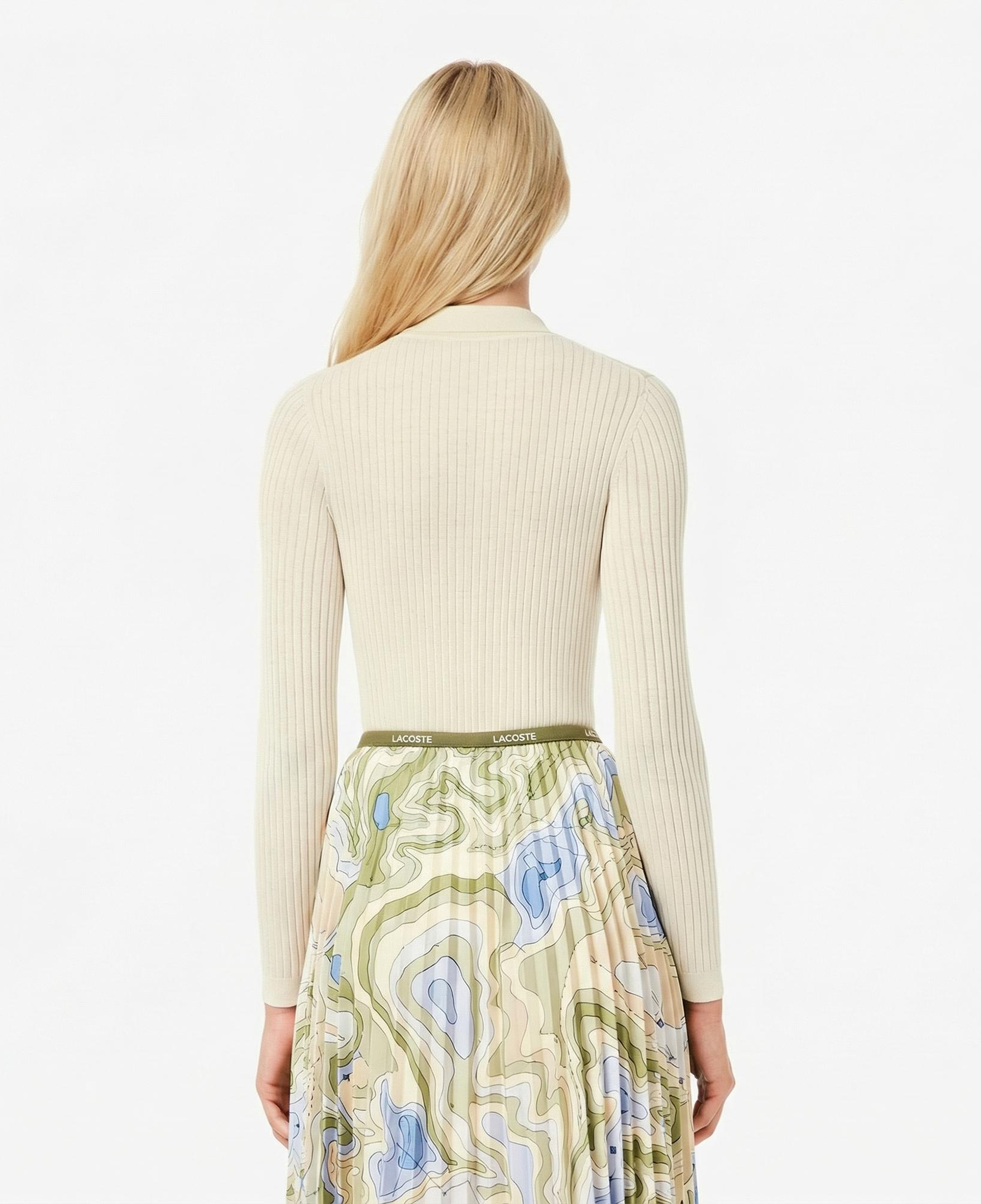 Lacoste Kadın Regular Fit Polo Yaka Krem Kazak