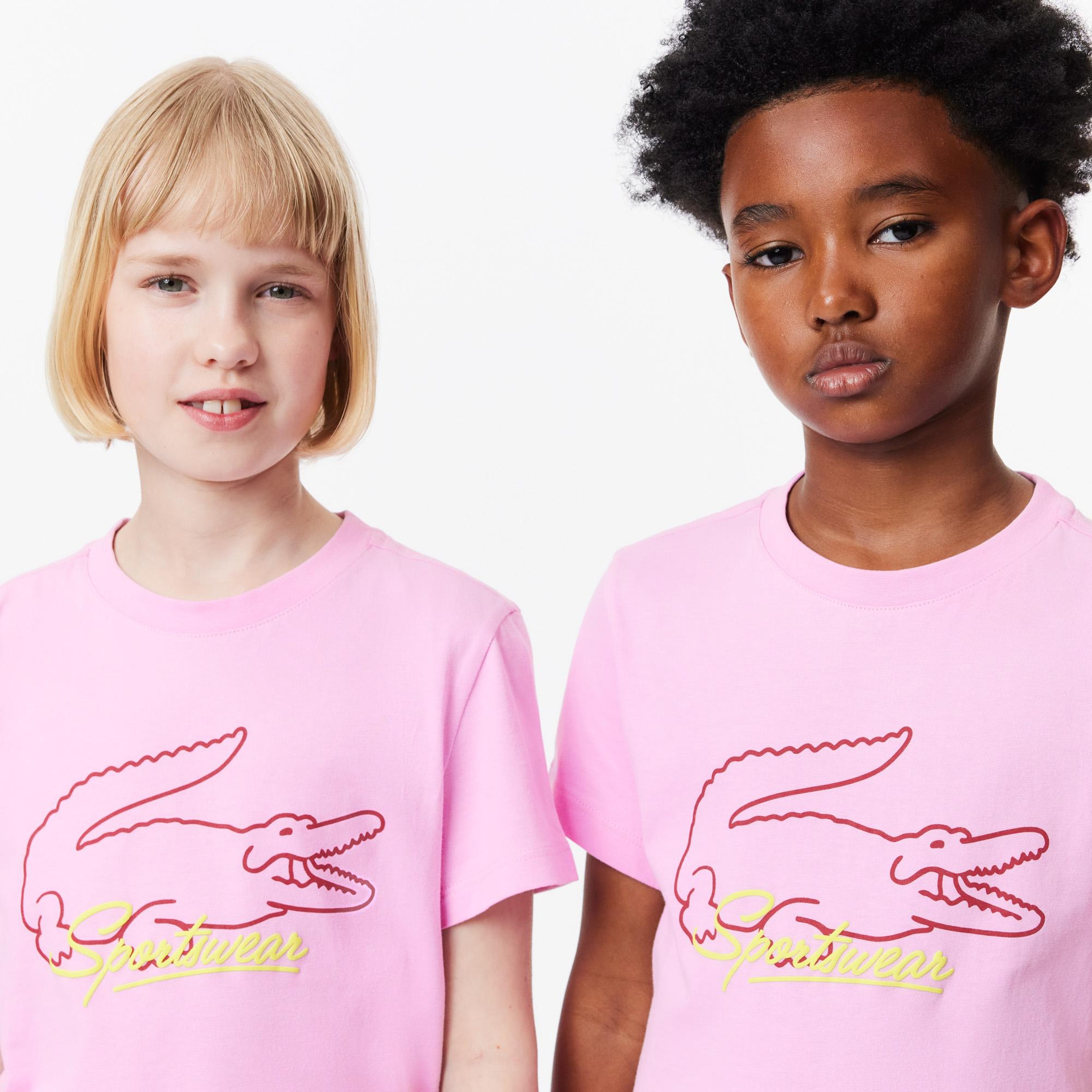 Lacoste Çocuk Bisiklet Yaka Baskılı Pembe T-shirt