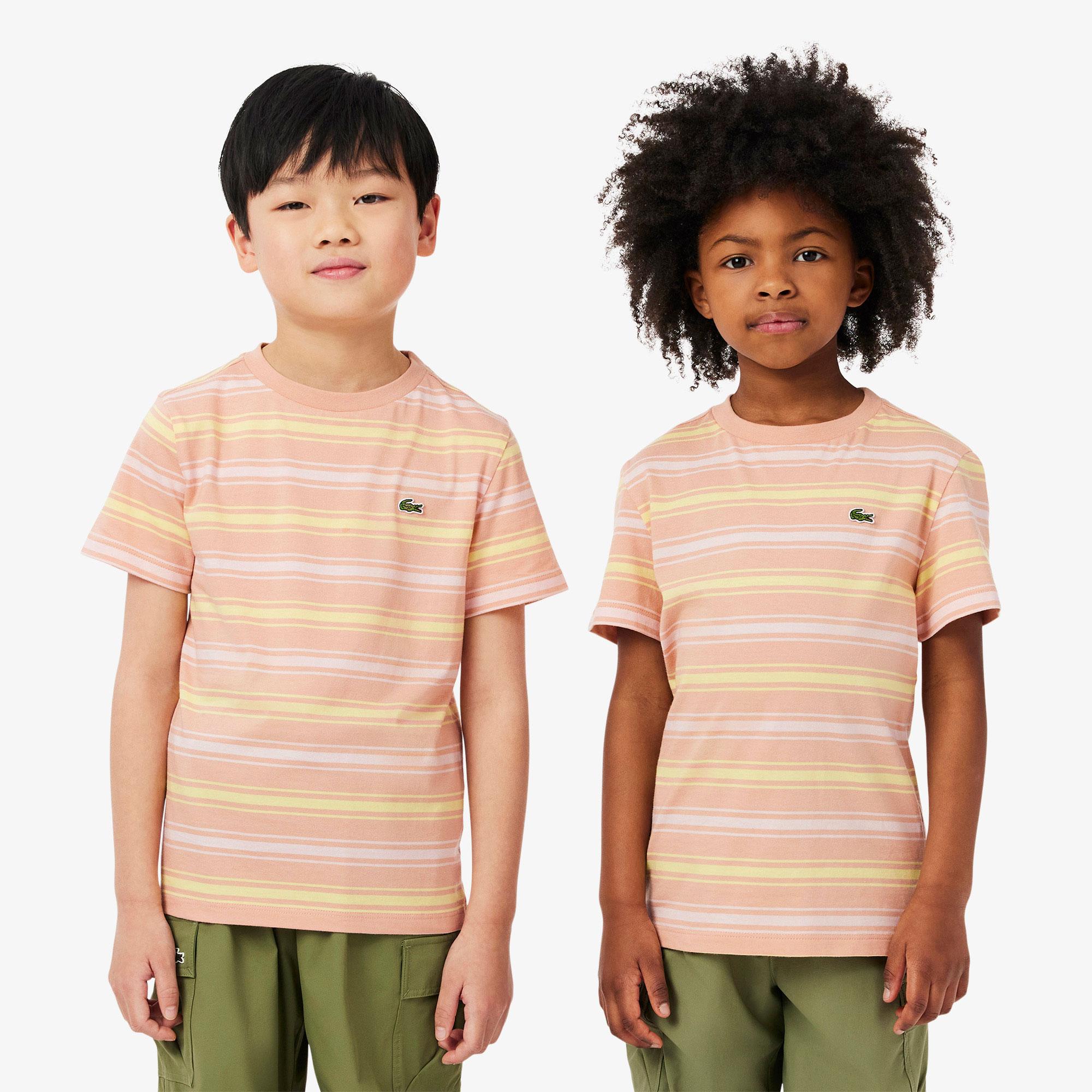 Lacoste Çocuk Bisiklet Yaka Çizgili Pembe T-Shirt
