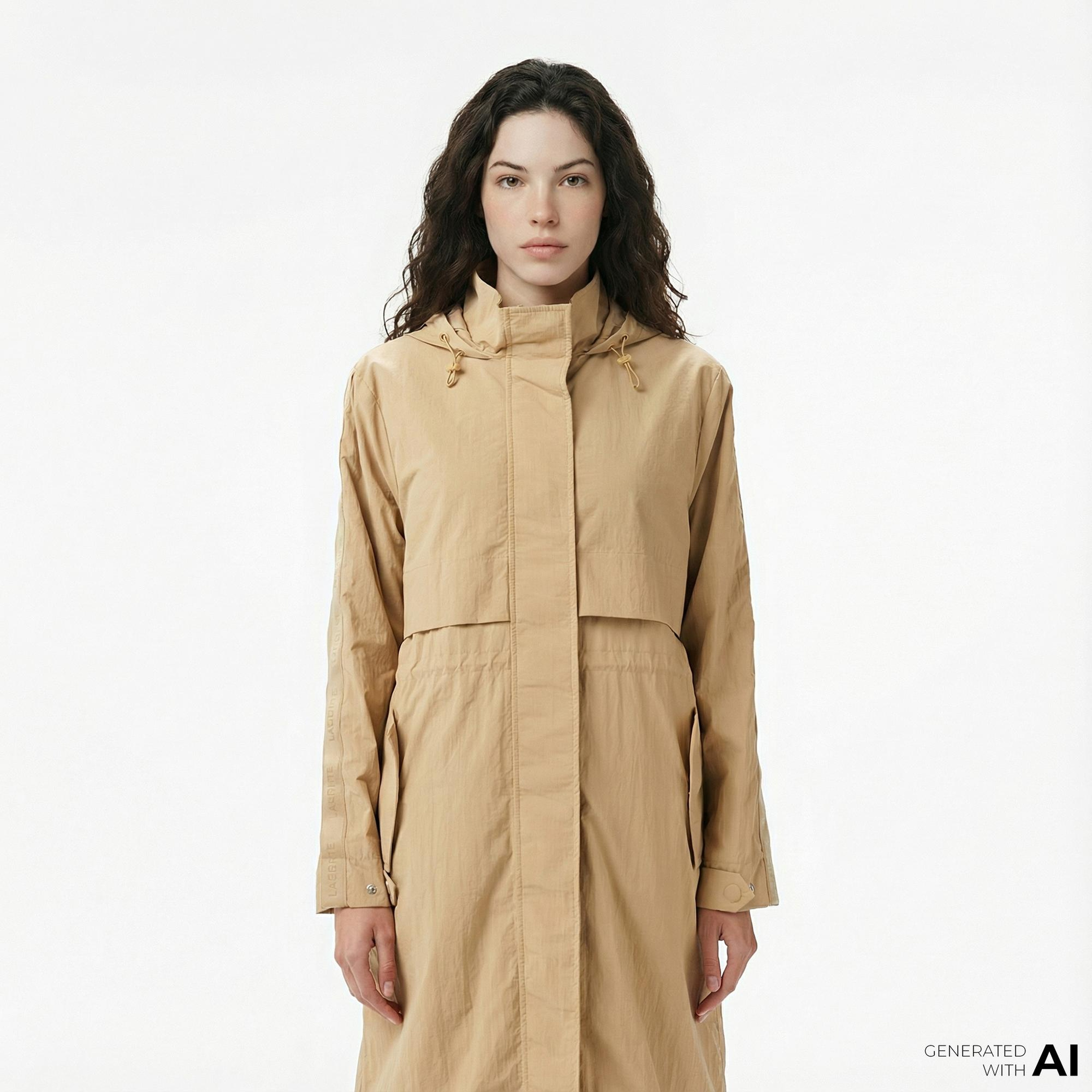 Lacoste Kadın Kapüşonlu Bej Mont