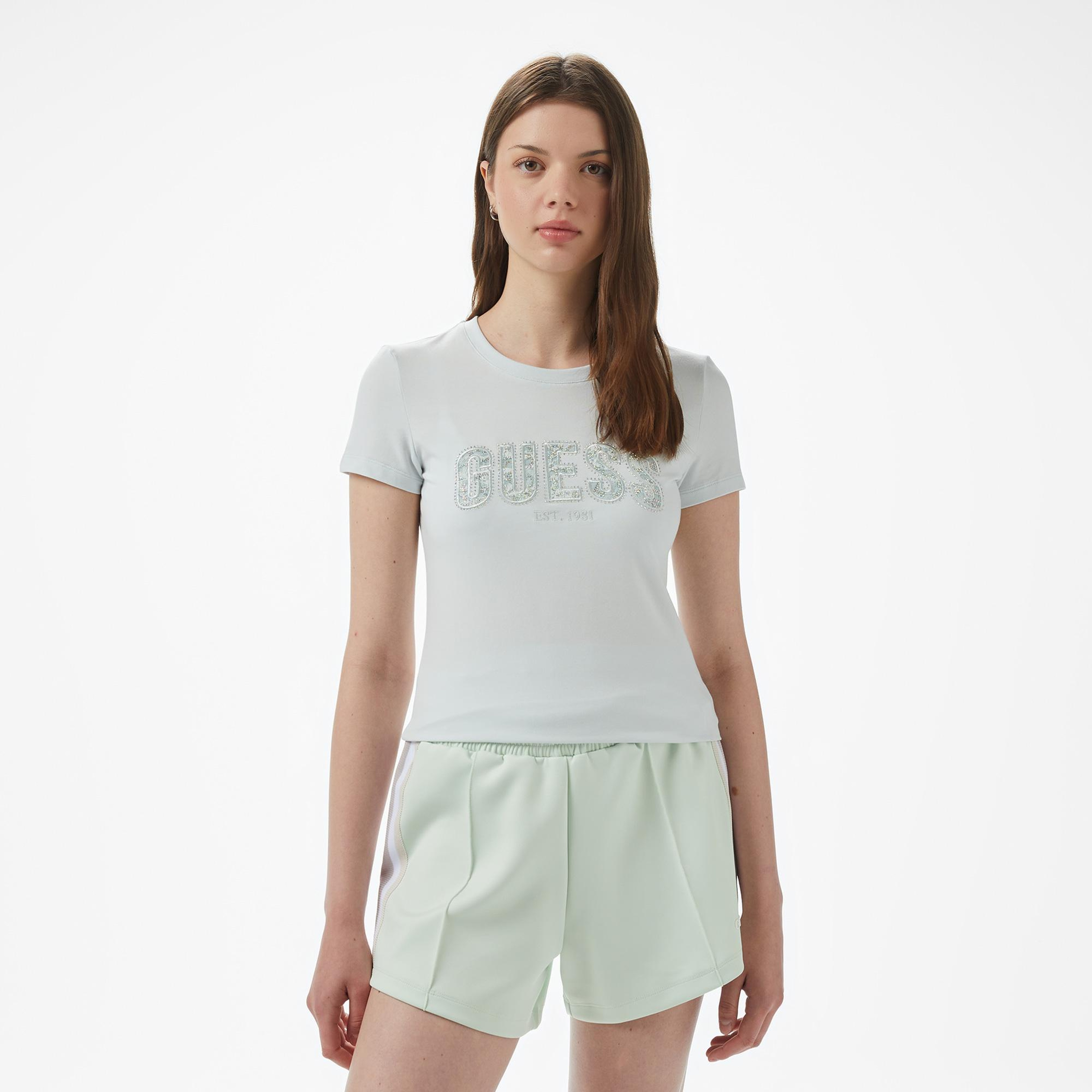 Guess Logo Kadın Mavi T-Shirt