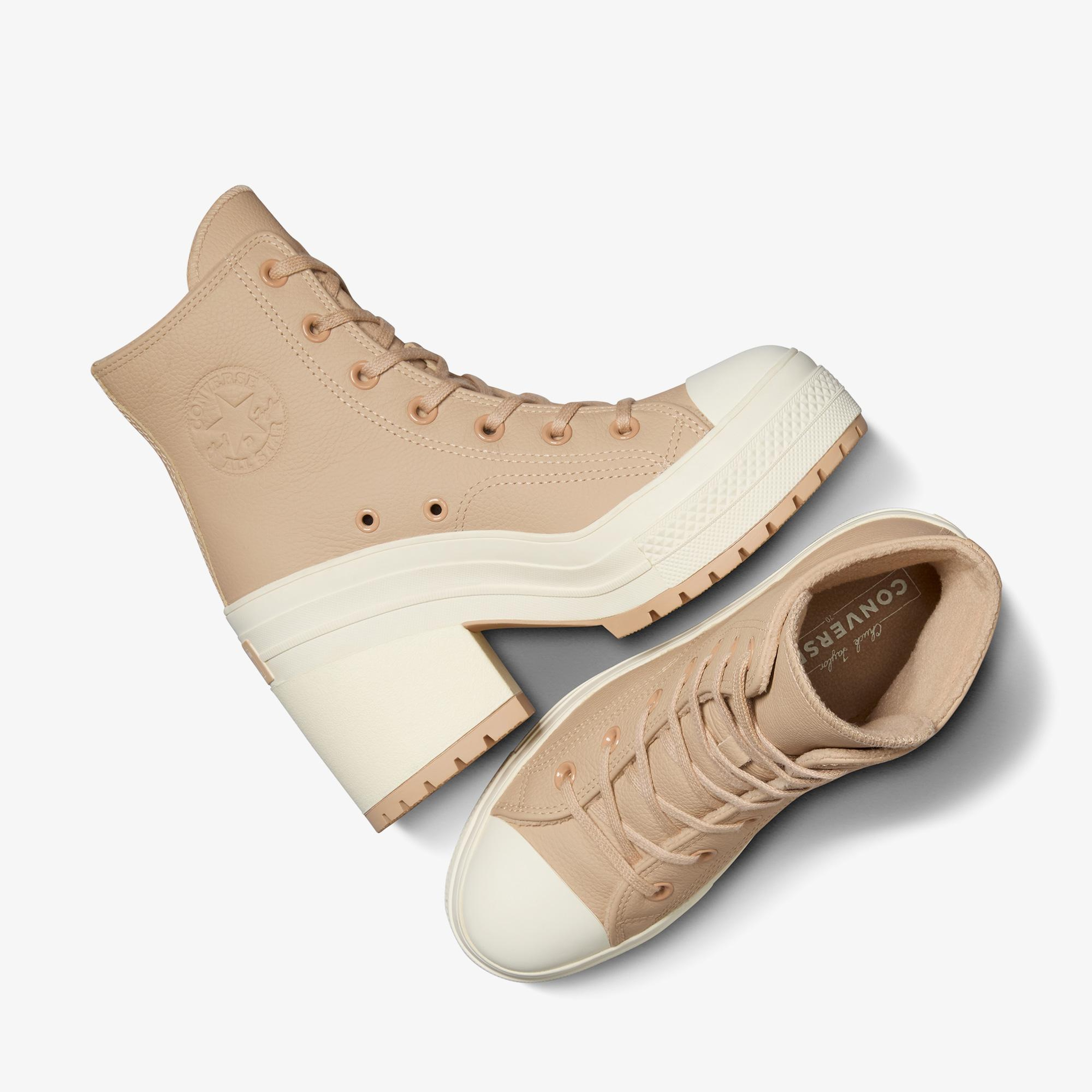 Converse Chuck 70 De Luxe Heel Unisex Bej Deri Platform Sneaker