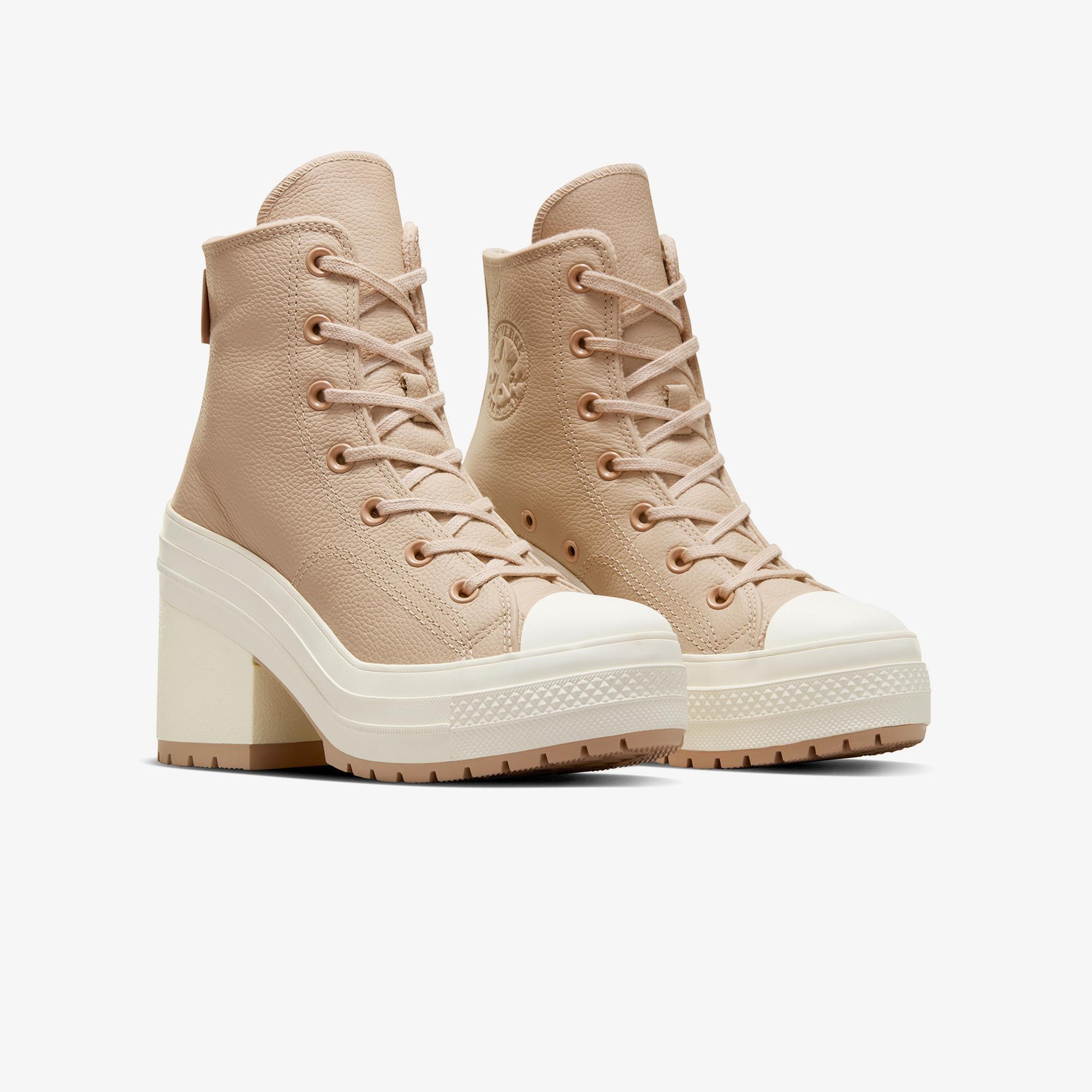 Converse Chuck 70 De Luxe Heel Unisex Bej Deri Platform Sneaker