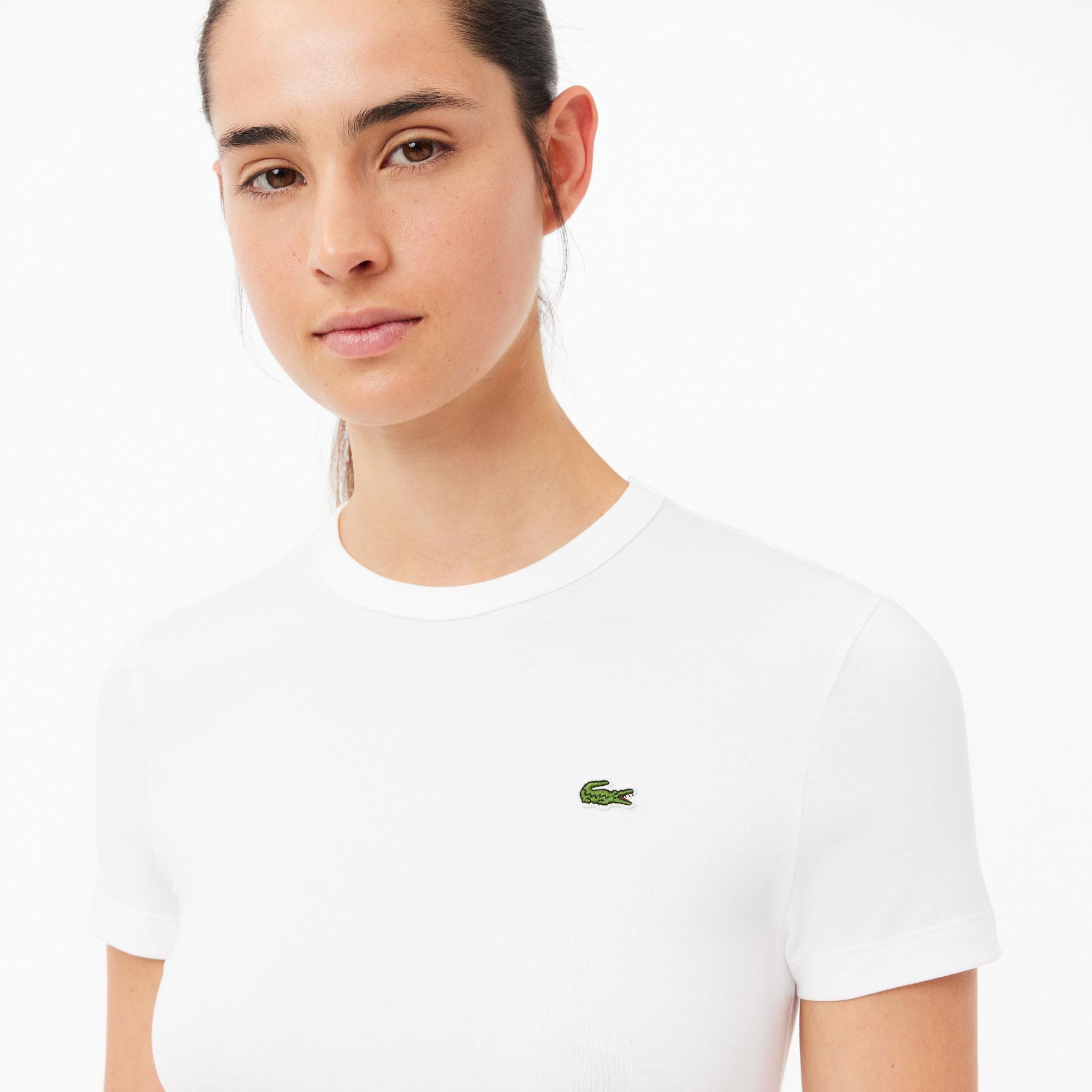 Lacoste Kadın Slim Fit Bisiklet Yaka Beyaz T-Shirt