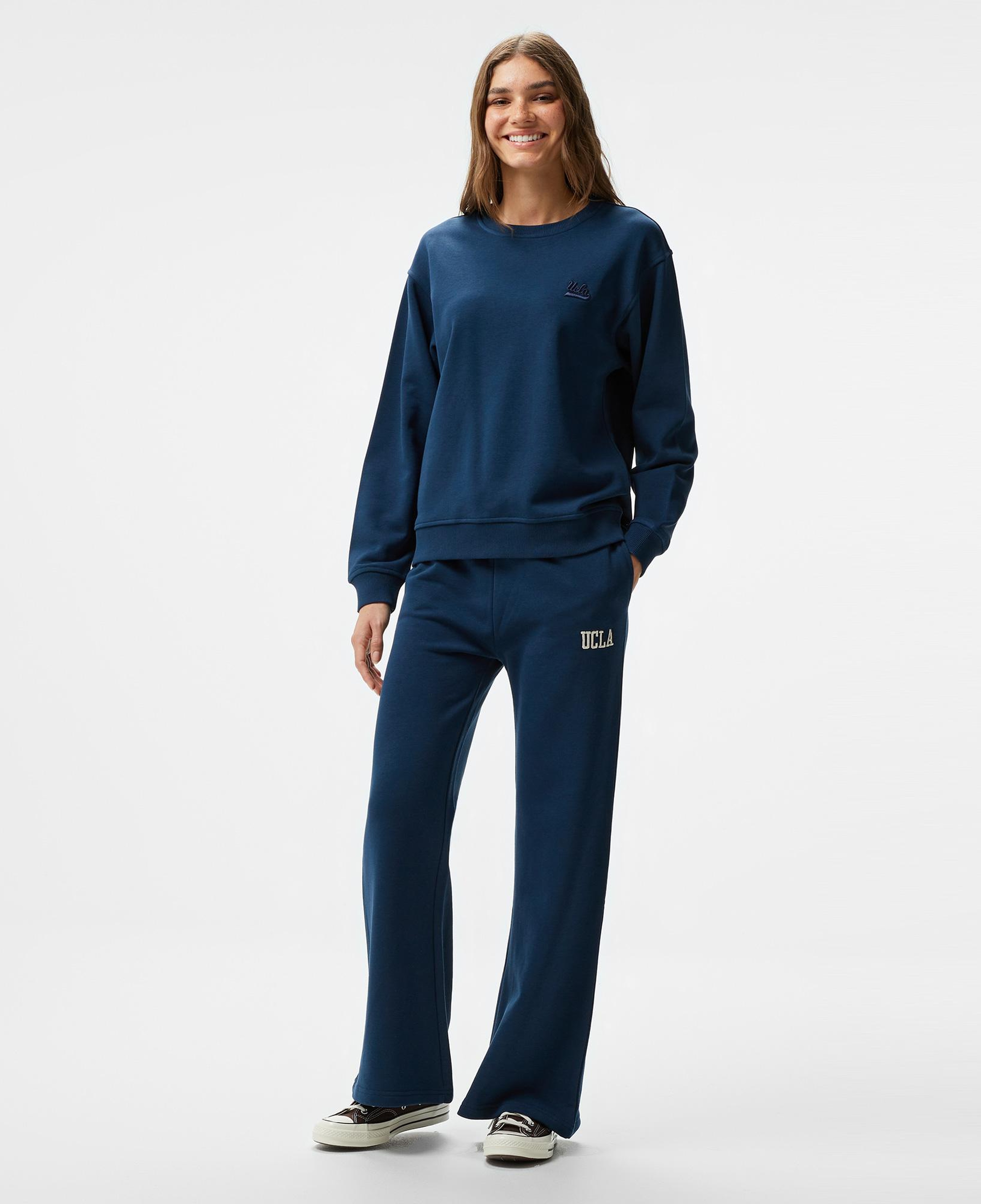 Ucla Sunniva Nakışlı Kadın Lacivert Bisiklet Yaka Sweatshirt