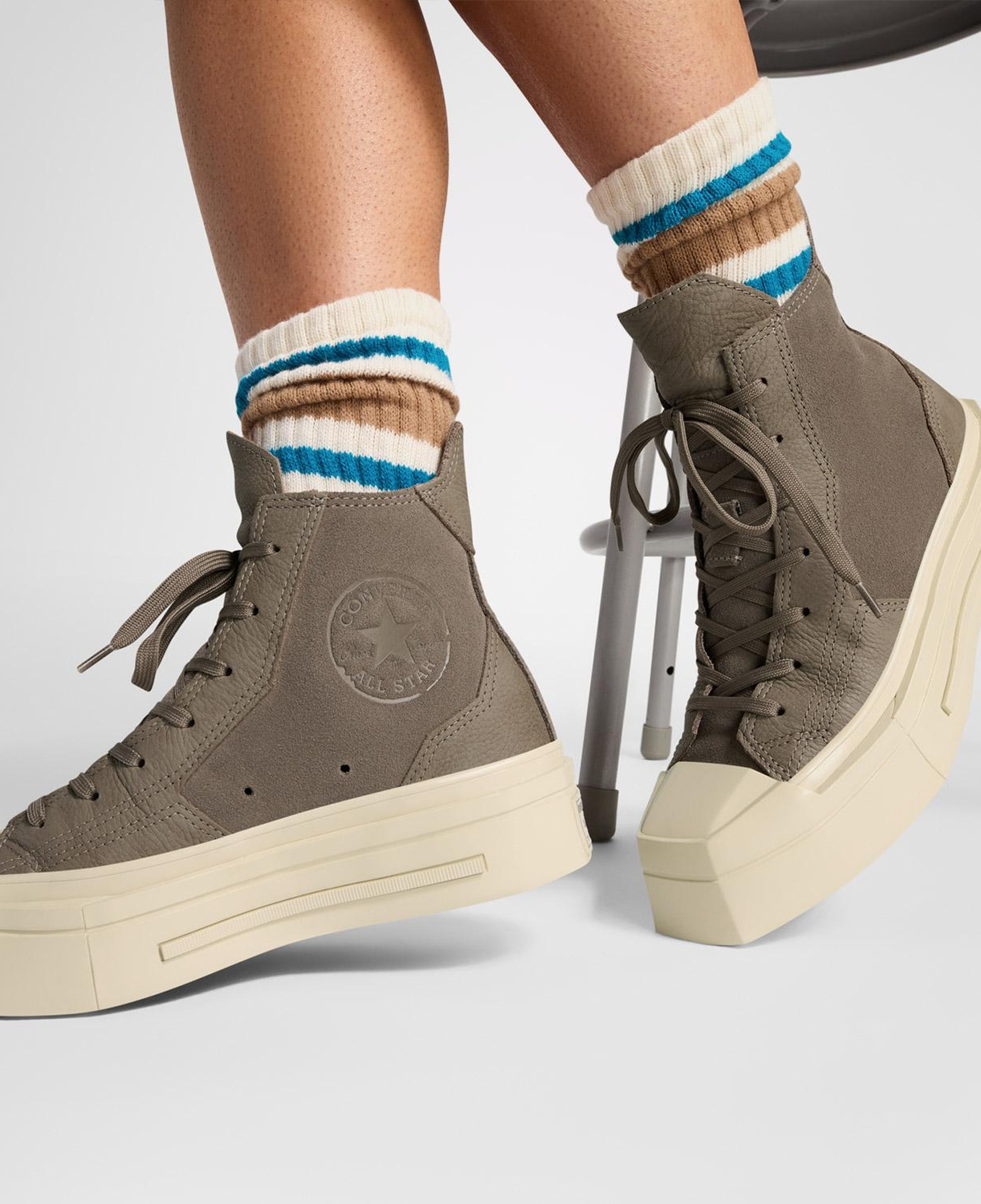 Converse Chuck 70 De Luxe Squared Unisex Haki Deri Platform Sneaker