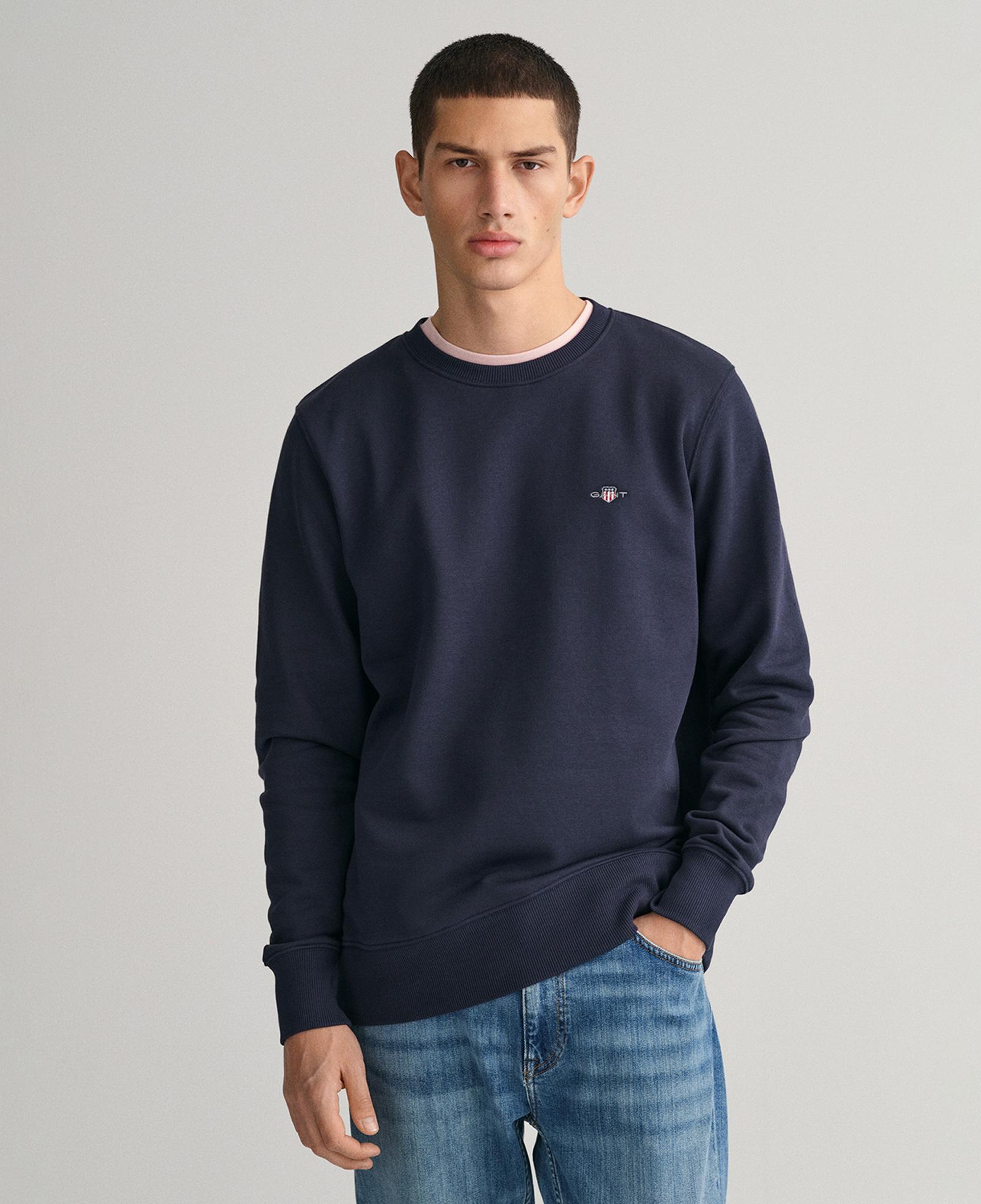 Gant Erkek Lacivert Regular Fit Bisiklet Yaka Sweatshirt