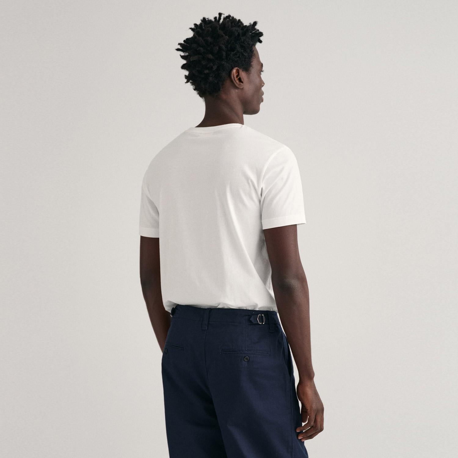 GANT Erkek Beyaz Regular Fit Bisiklet Yaka Logolu T-shirt