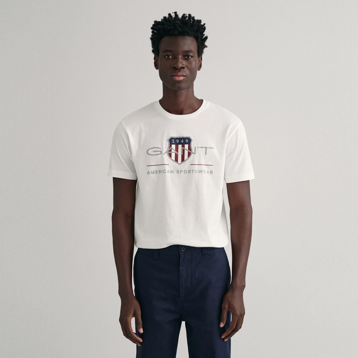 GANT Erkek Beyaz Regular Fit Bisiklet Yaka Logolu T-shirt