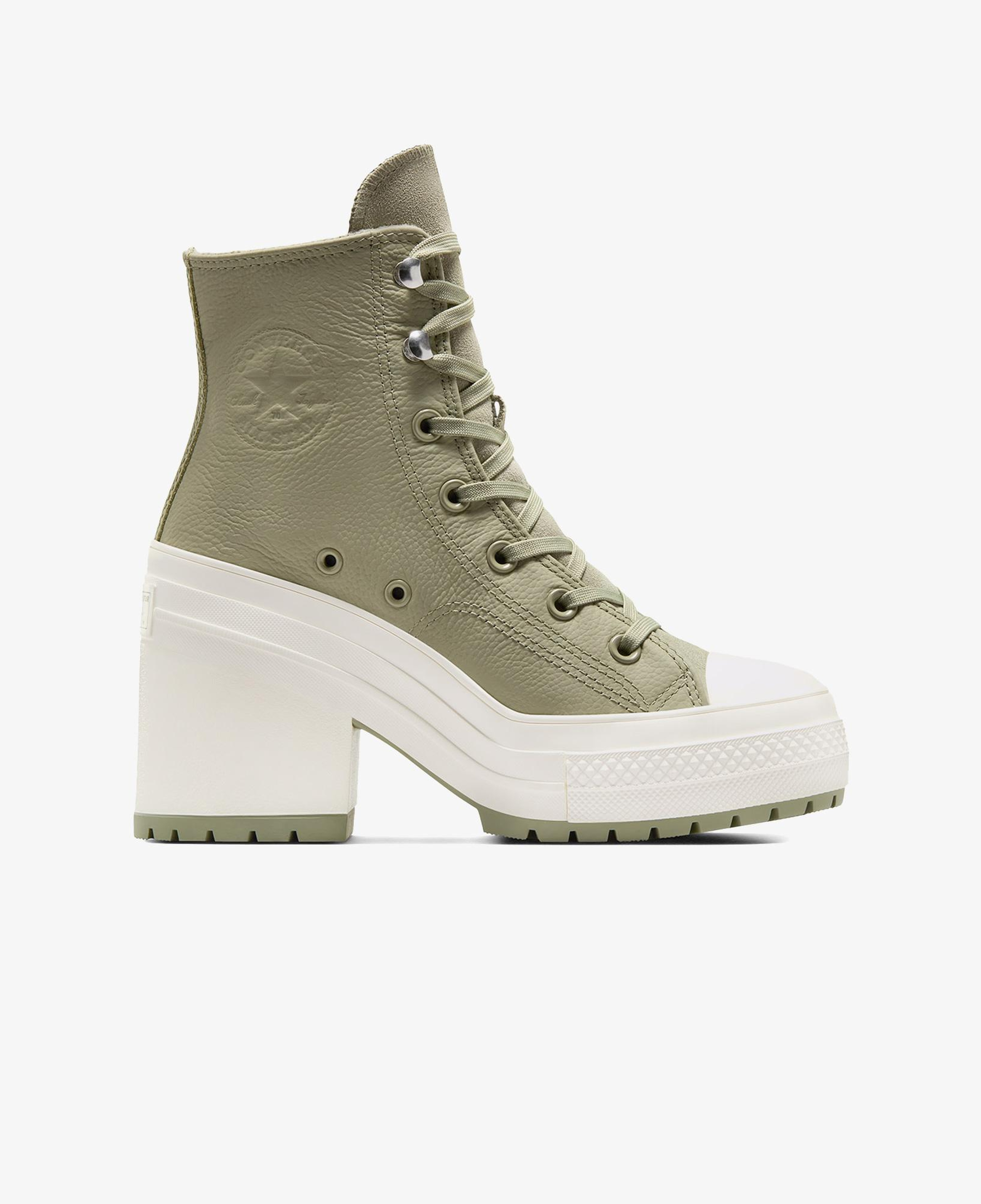 Converse Chuck 70 De Luxe Heel Unisex Haki Deri Platform Sneaker