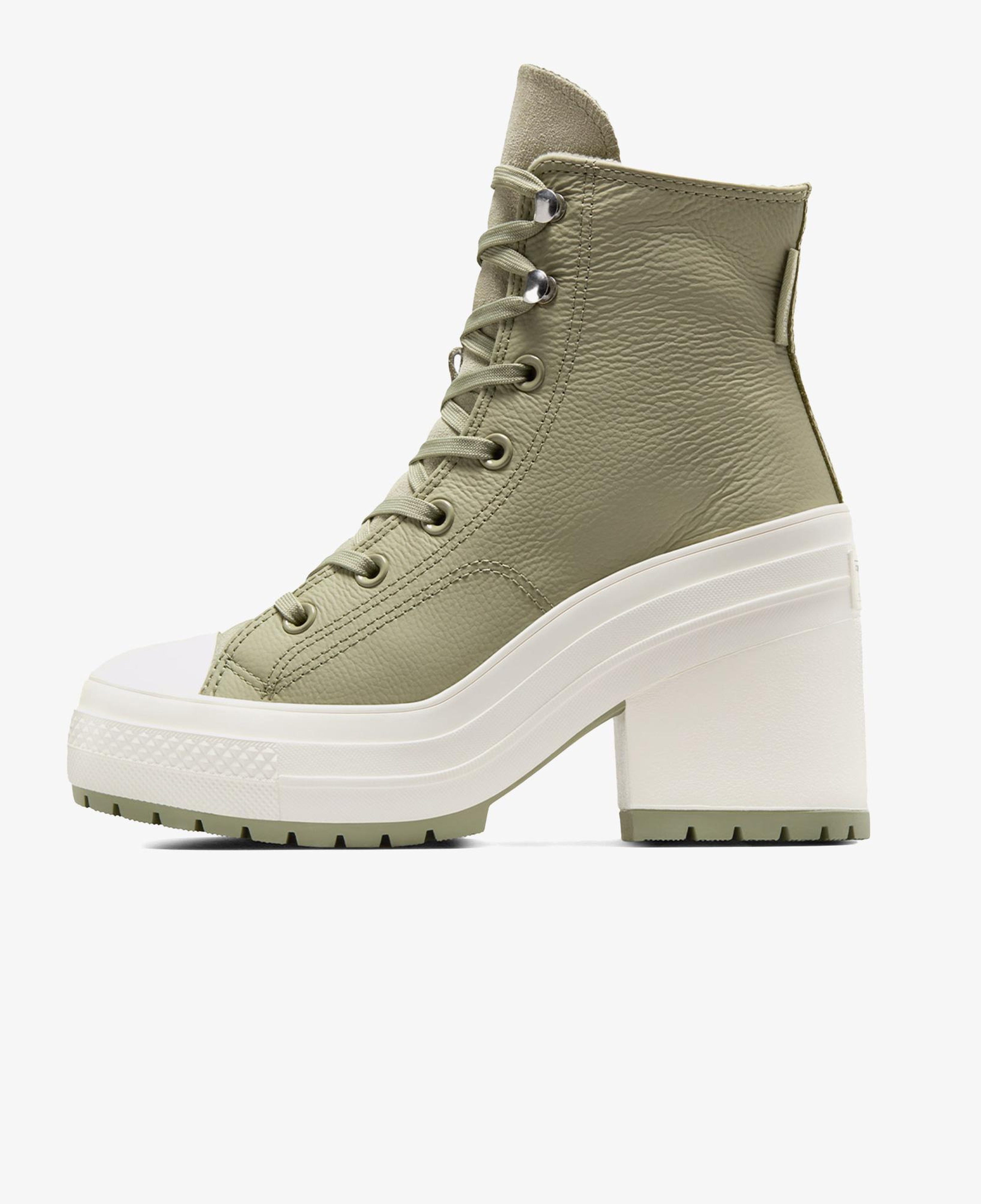 Converse Chuck 70 De Luxe Heel Unisex Haki Deri Platform Sneaker