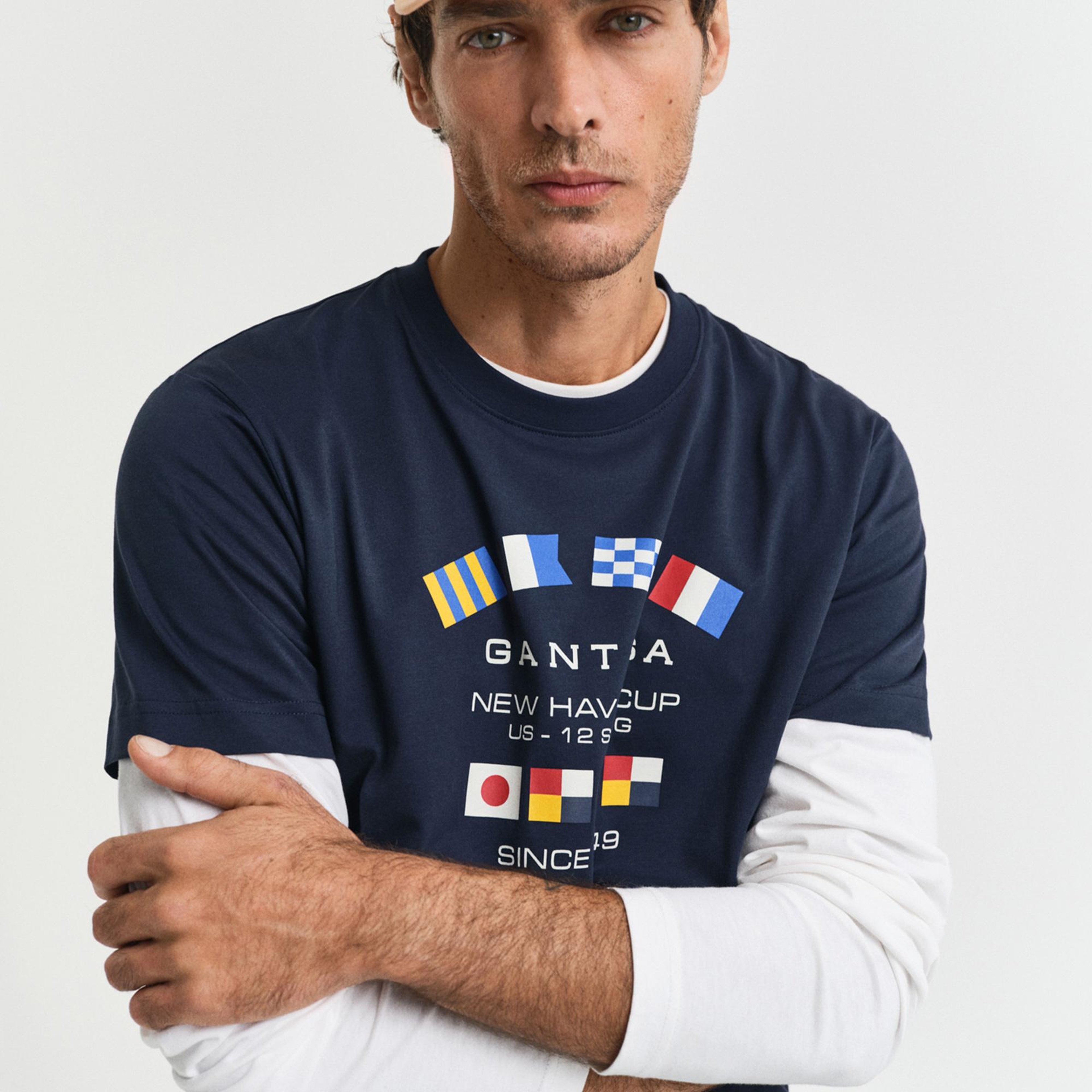 Gant Erkek Lacivert Regular Fit Bisiklet Yaka Logolu T-Shirt