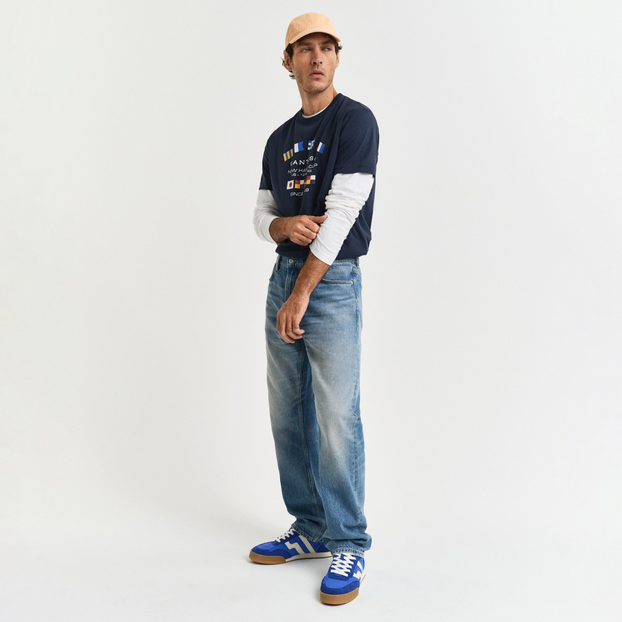 Gant Erkek Lacivert Regular Fit Bisiklet Yaka Logolu T-Shirt