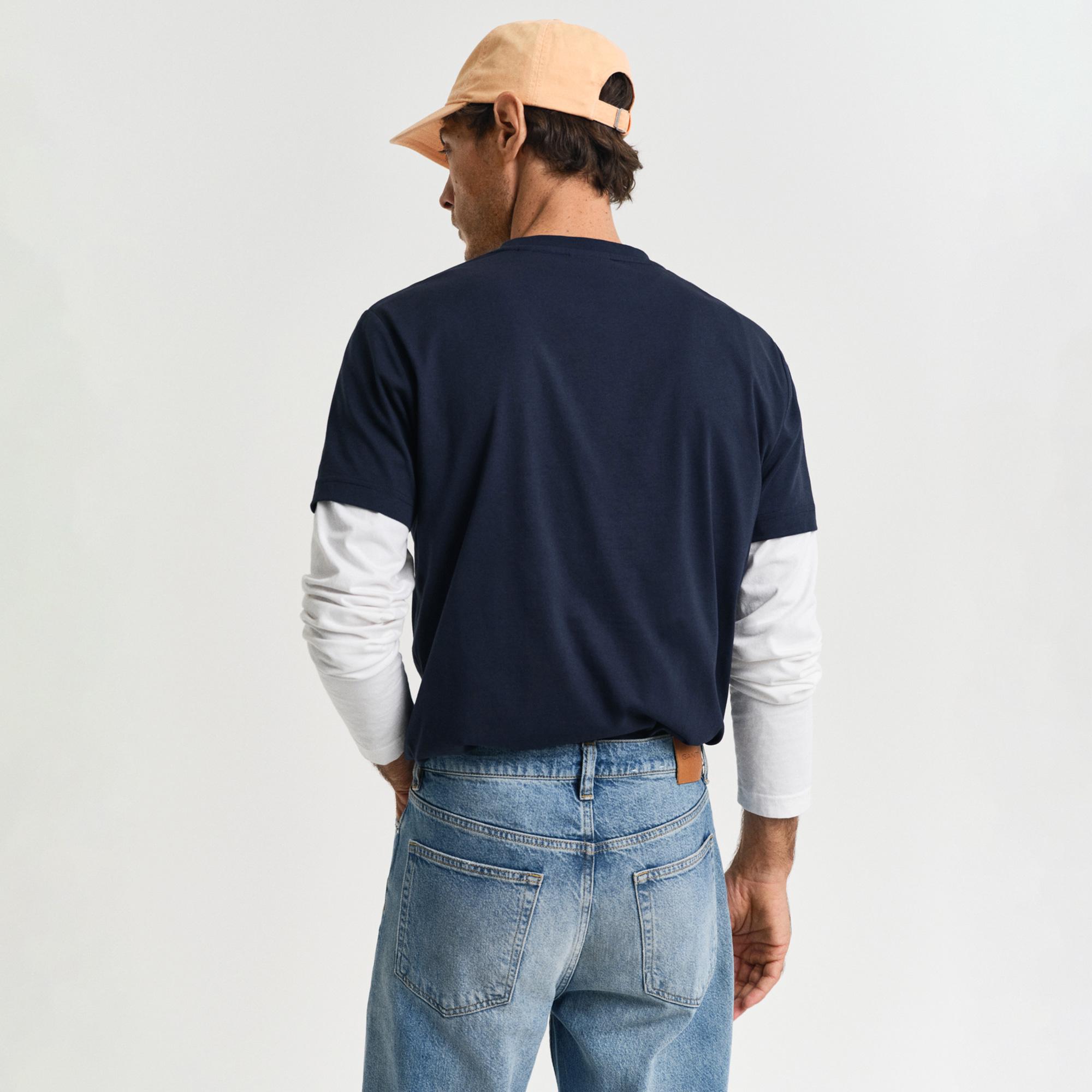 Gant Erkek Lacivert Regular Fit Bisiklet Yaka Logolu T-Shirt