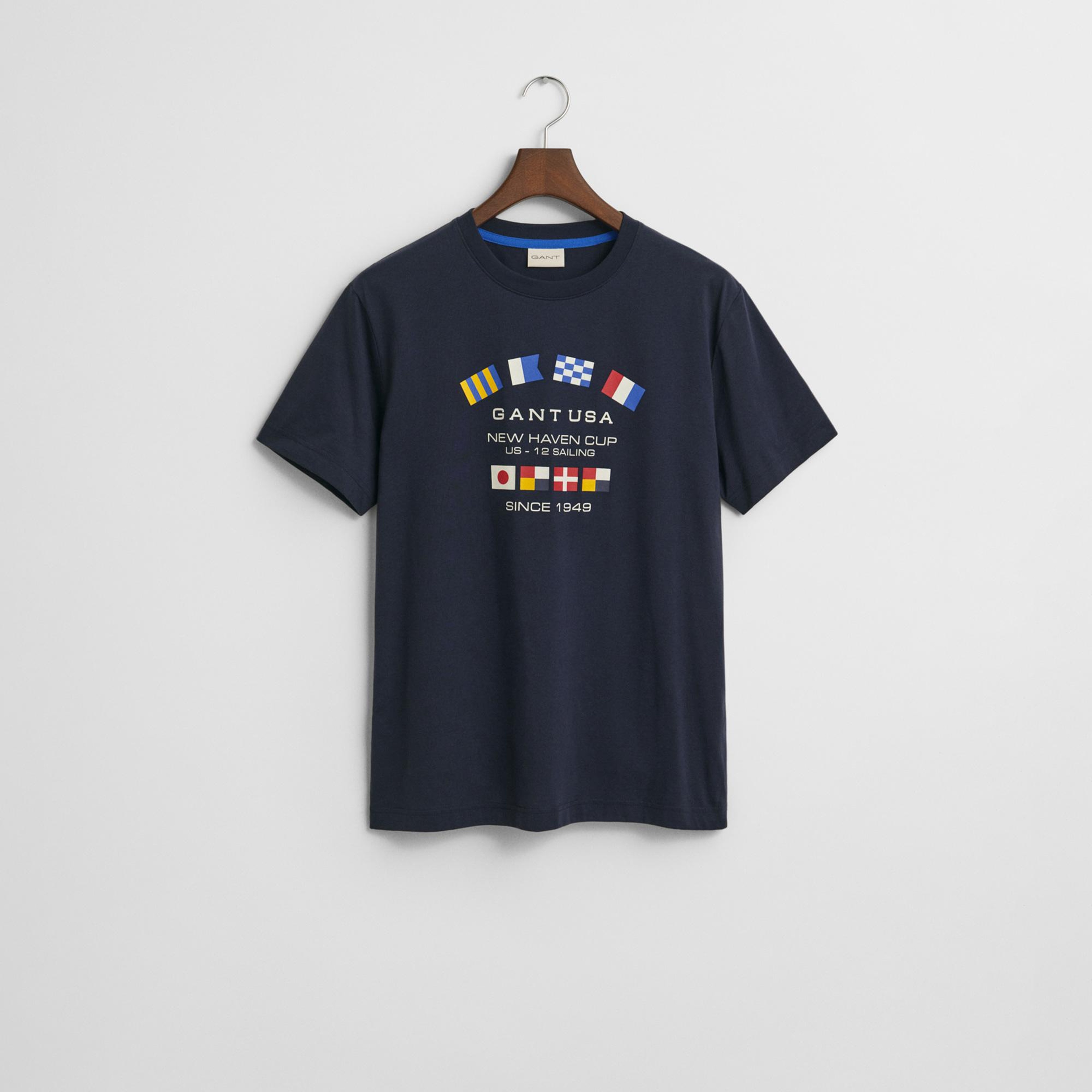 Gant Erkek Lacivert Regular Fit Bisiklet Yaka Logolu T-Shirt