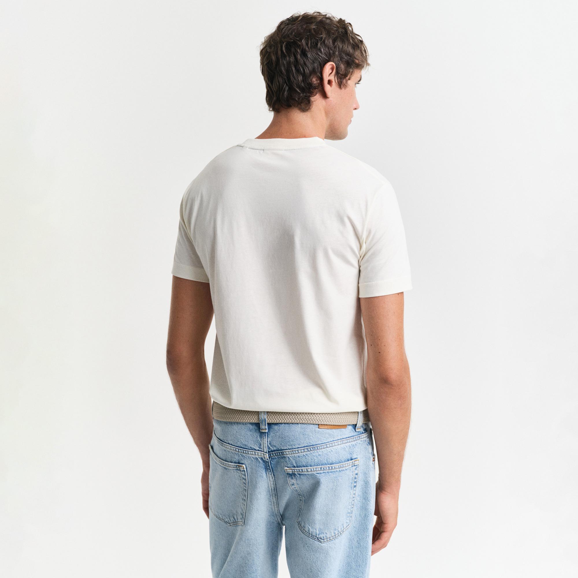 GANT Erkek Krem Regular Fit Bisiklet Yaka Logolu T-Shirt
