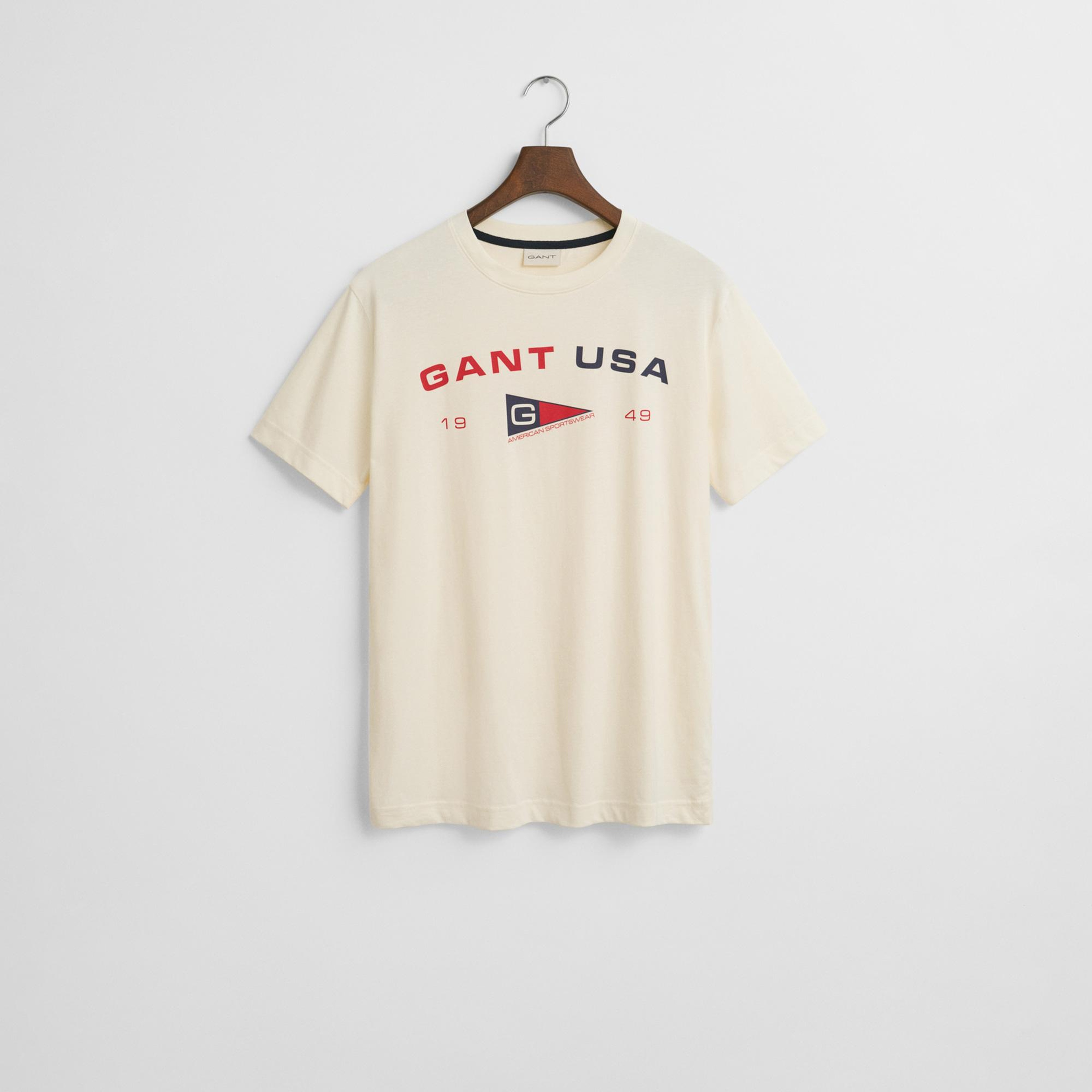 GANT Erkek Krem Regular Fit Bisiklet Yaka Logolu T-Shirt