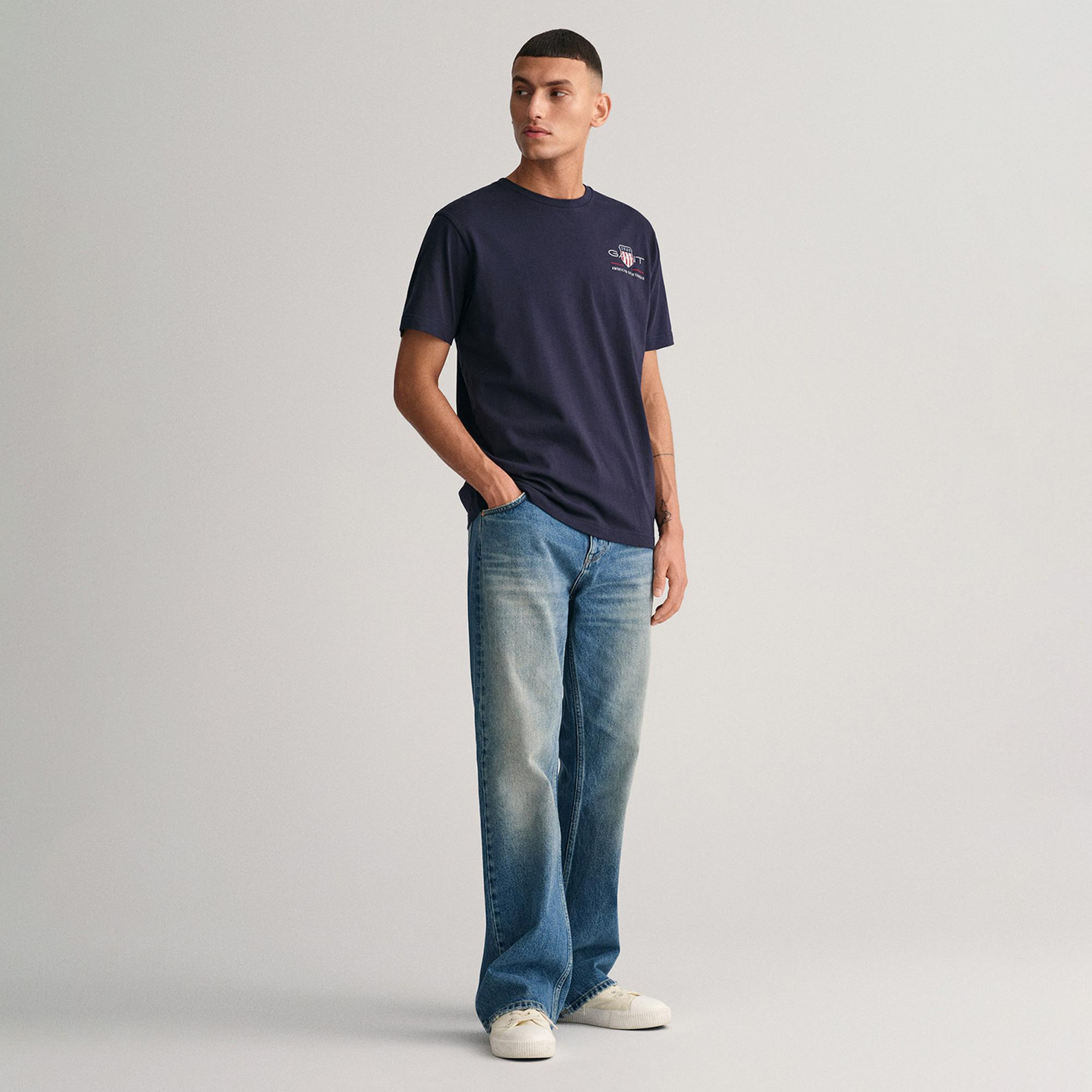 Gant Erkek Lacivert Regular Fit Bisiklet Yaka Logolu T-Shirt