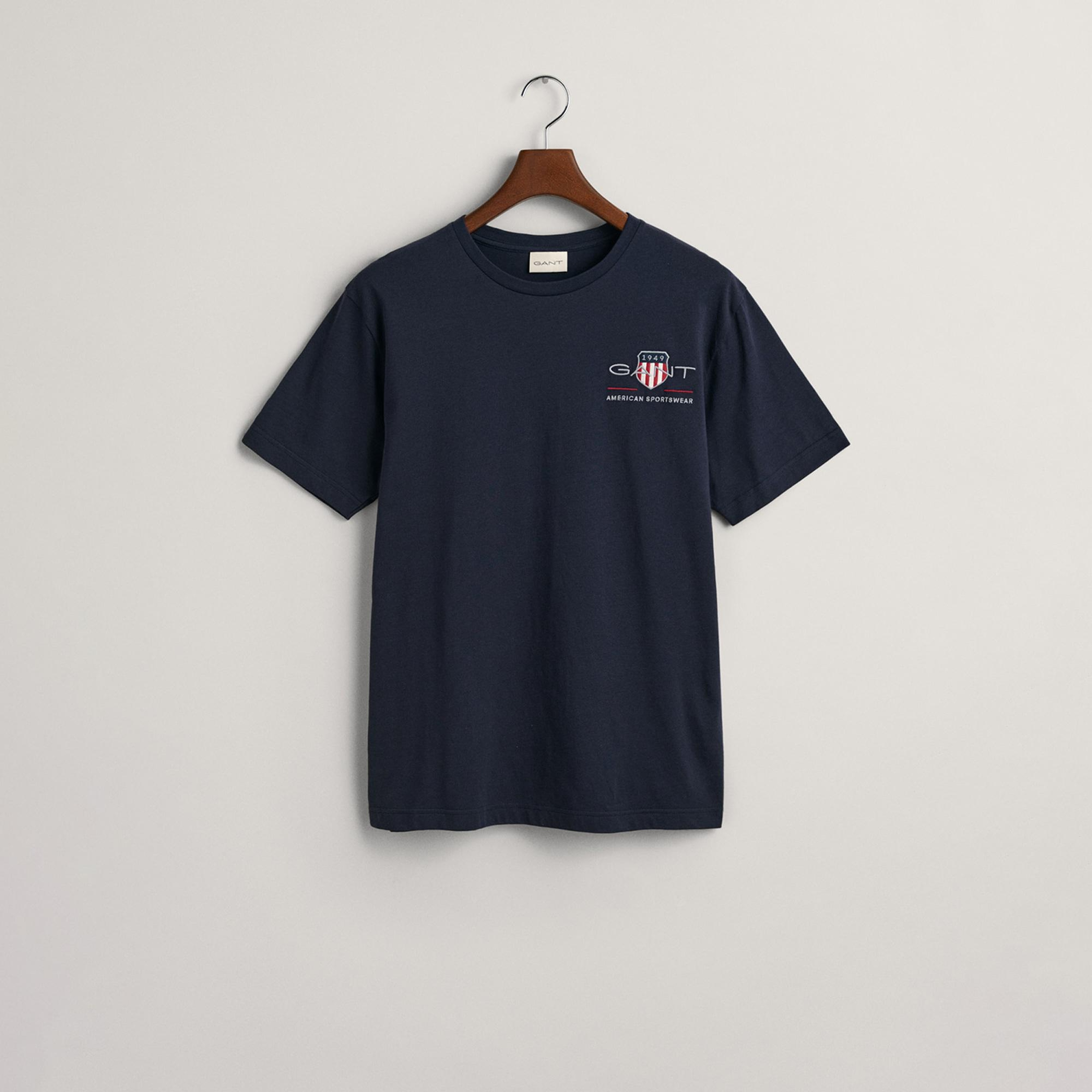 Gant Erkek Lacivert Regular Fit Bisiklet Yaka Logolu T-Shirt