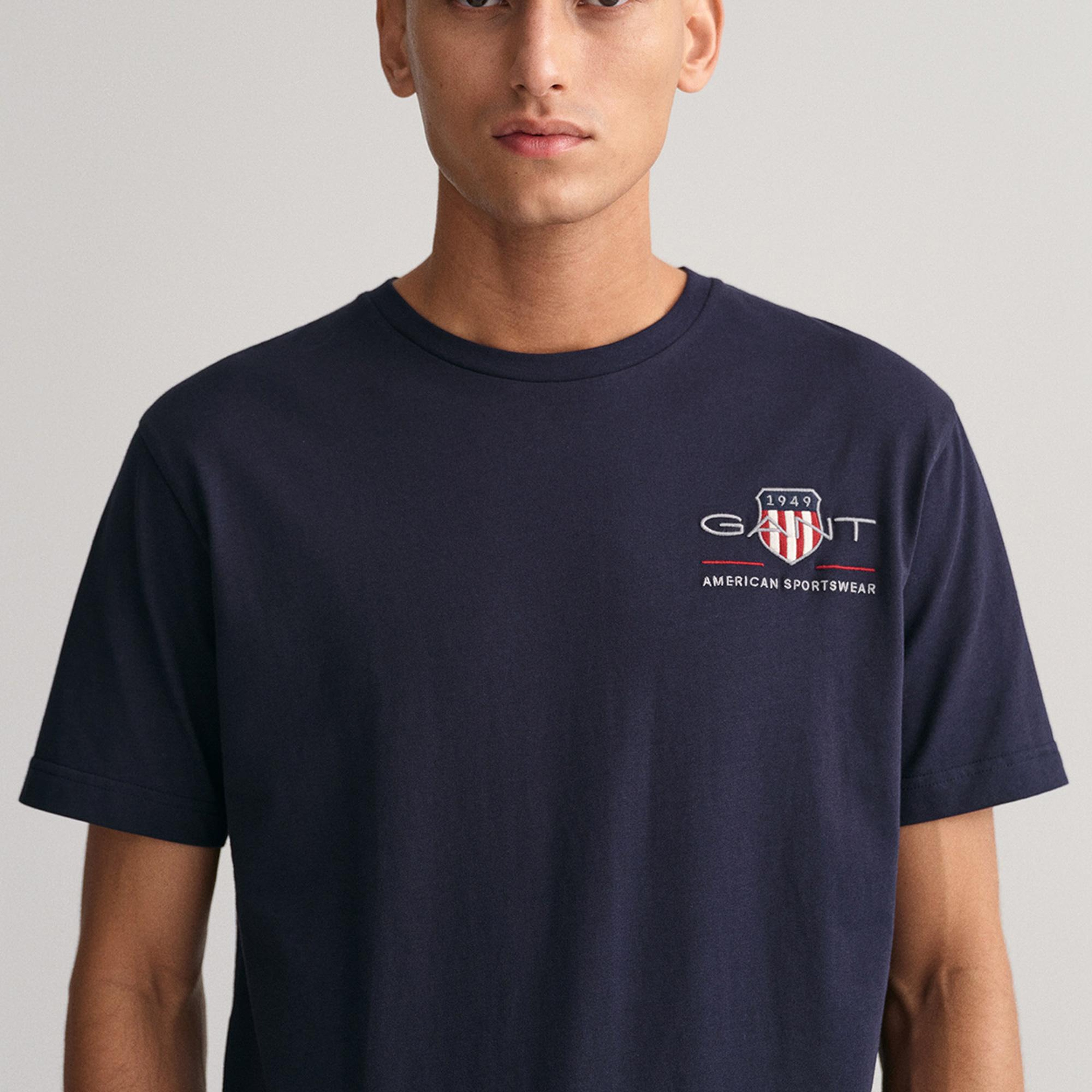 Gant Erkek Lacivert Regular Fit Bisiklet Yaka Logolu T-Shirt