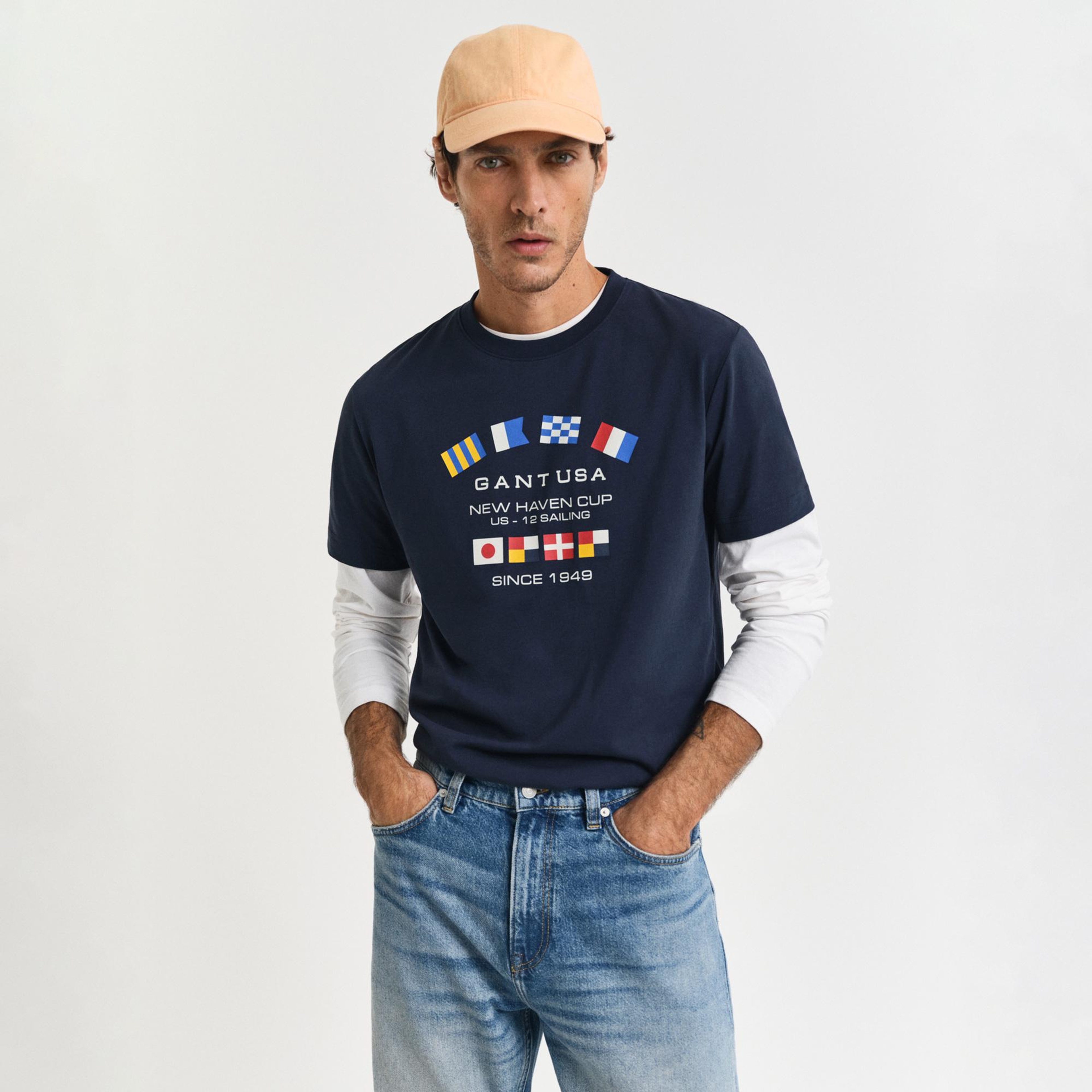 Gant Erkek Lacivert Regular Fit Bisiklet Yaka Logolu T-Shirt
