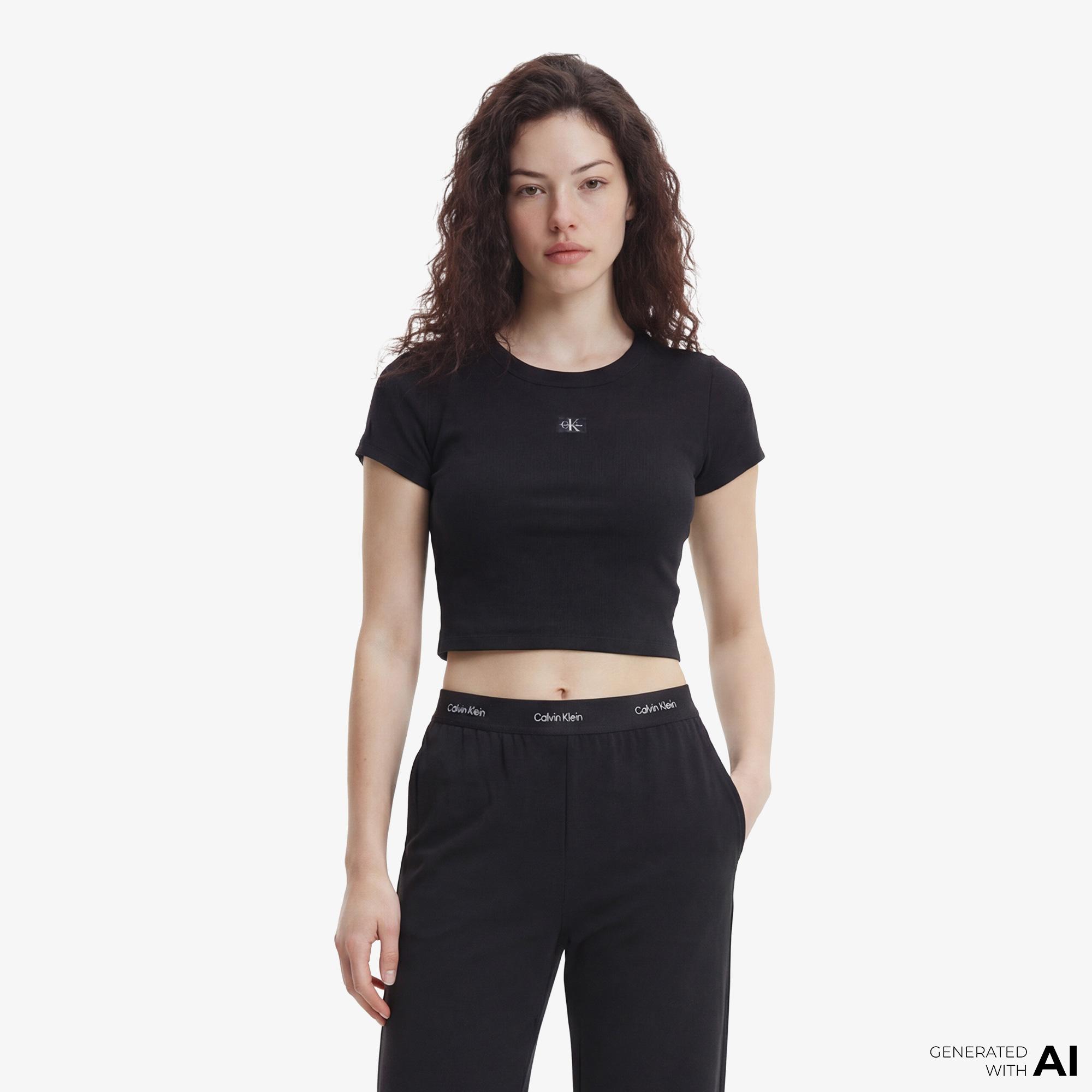 Calvin Klein Woven Label 2X2 Baby Baby Kadın Siyah T-Shirt