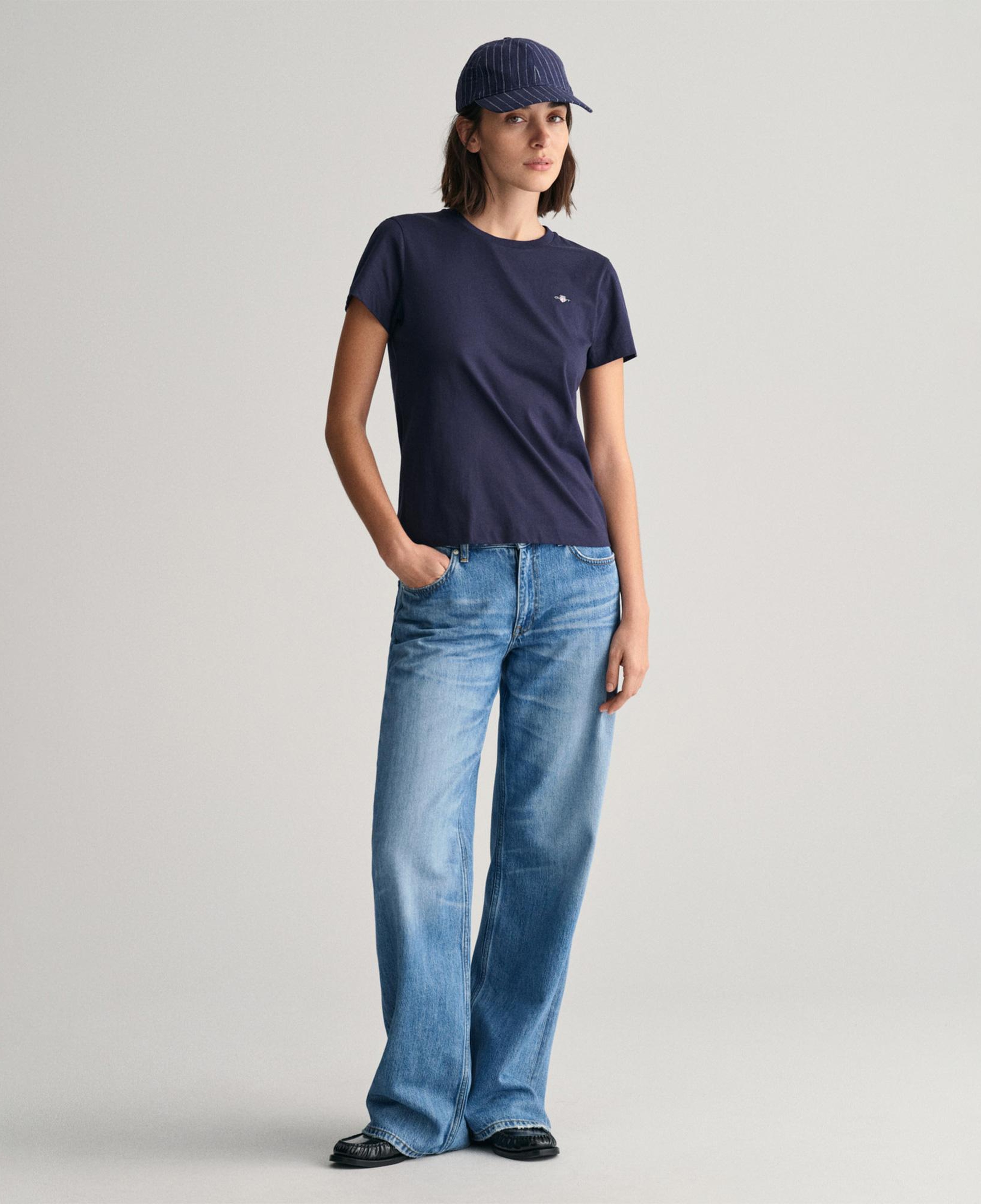 Gant Kadın Lacivert Regular Fit Bisiklet Yaka T-Shirt