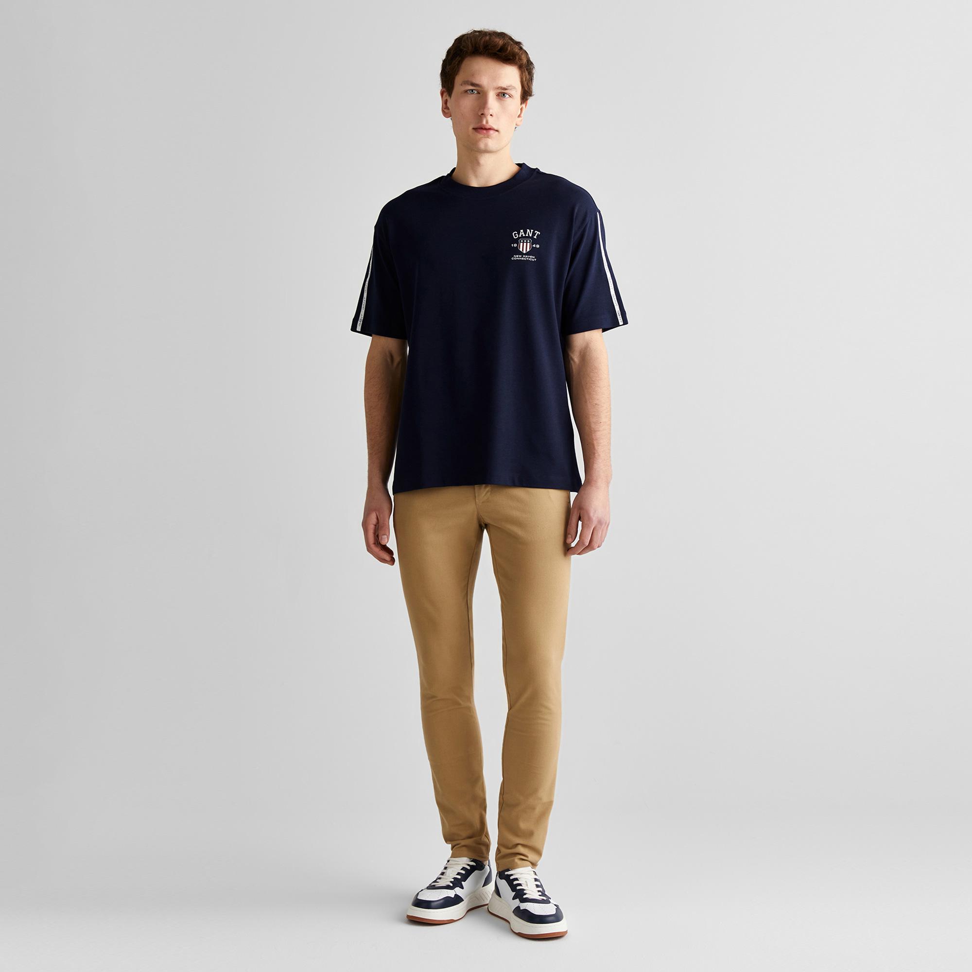 Gant Erkek Lacivert Relaxed Fit Bisiklet Yaka Logolu T-Shirt