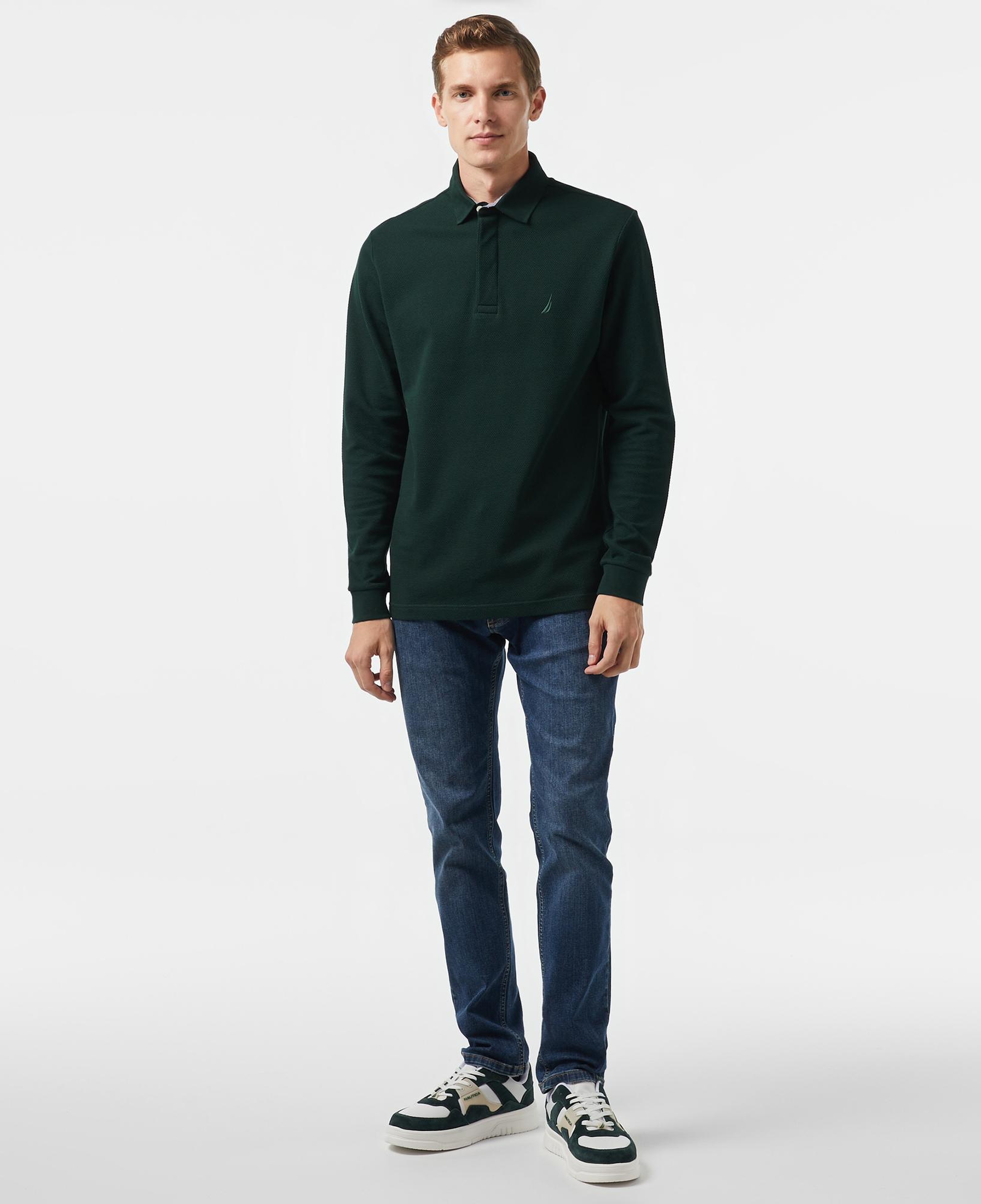Nautica Erkek Yeşil Slim Fit Uzun Kollu Polo Yaka T-Shirt