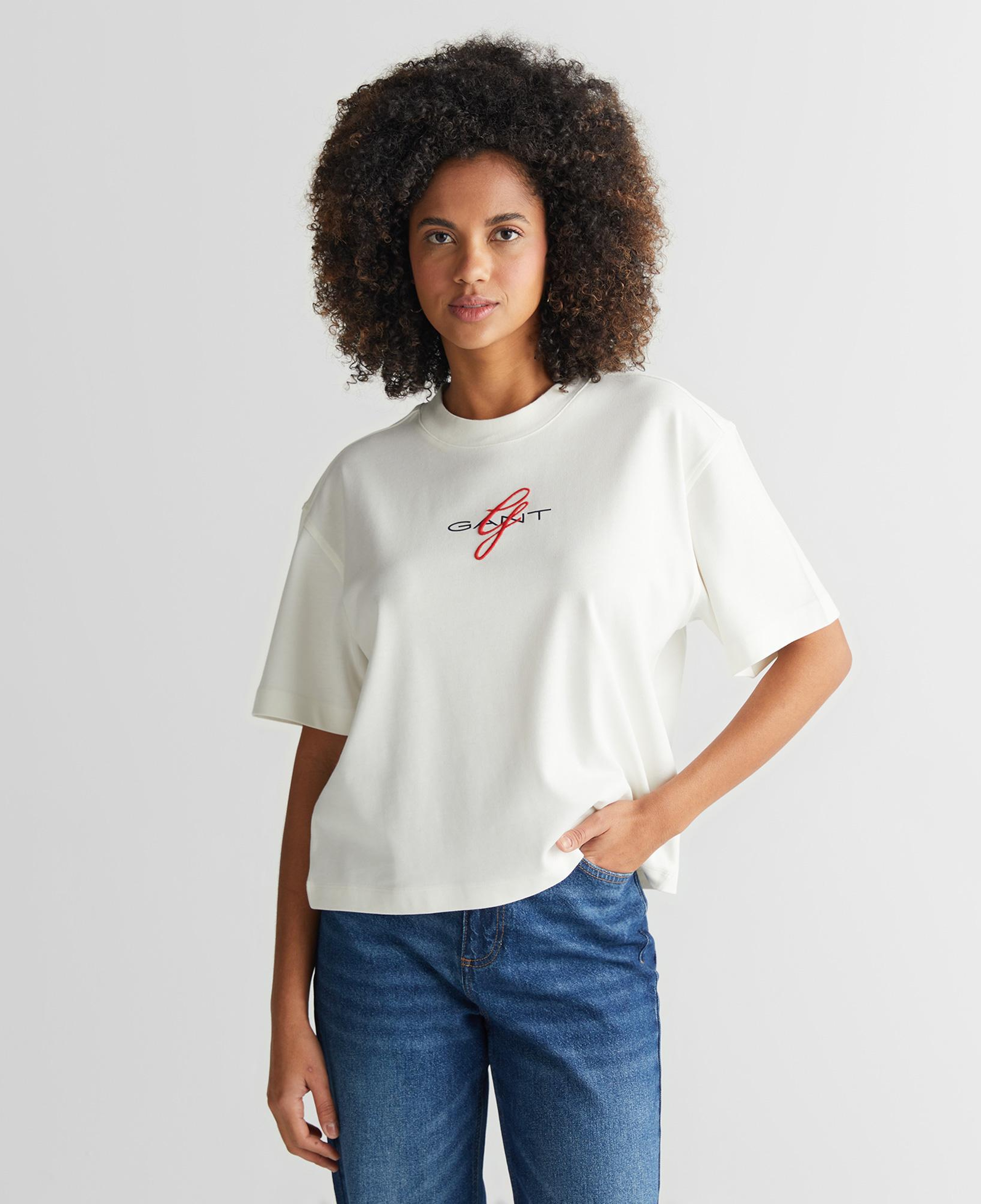 Gant Kadın Krem Bisiklet Yaka Logolu T-Shirt