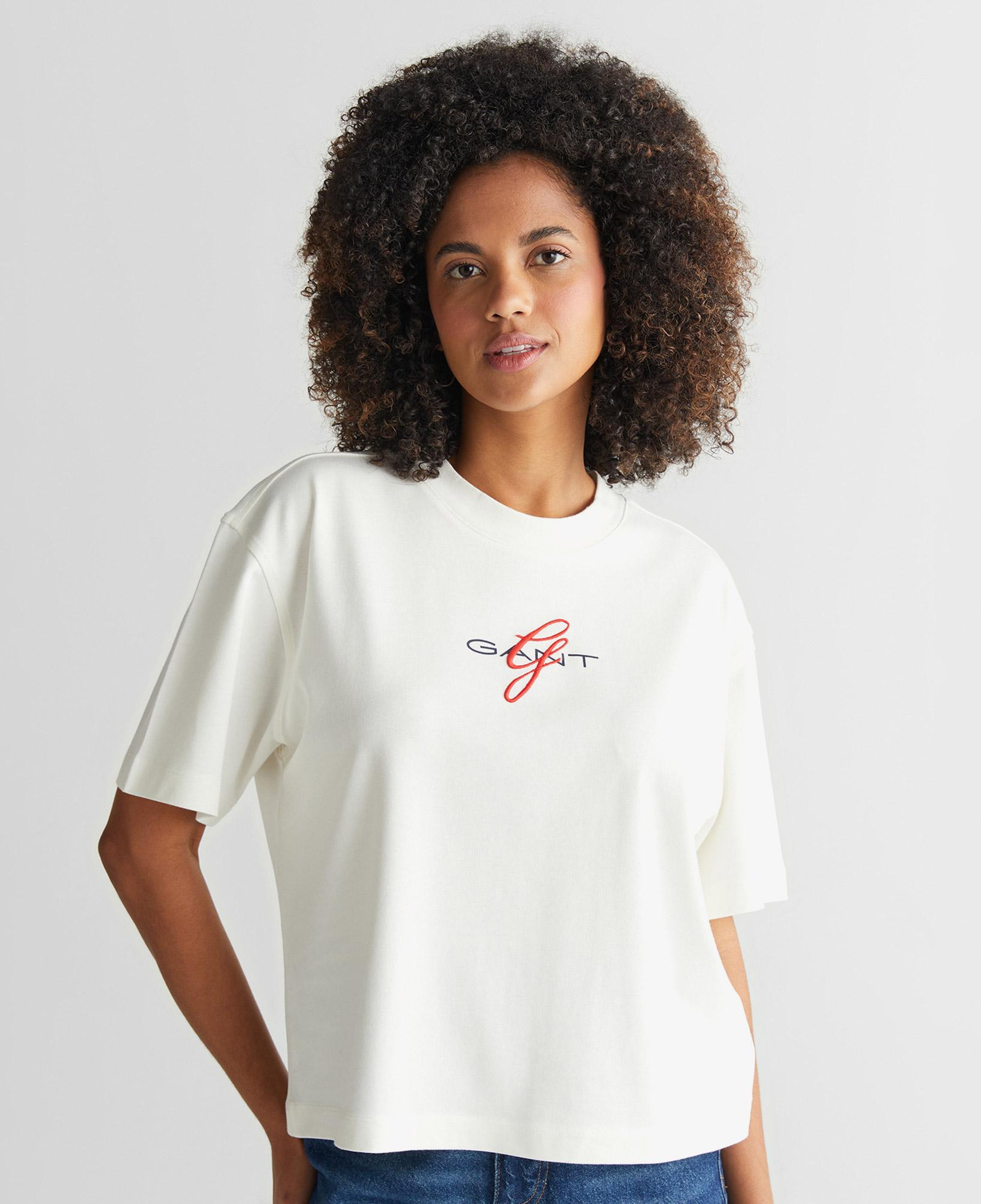 Gant Kadın Krem Bisiklet Yaka Logolu T-Shirt