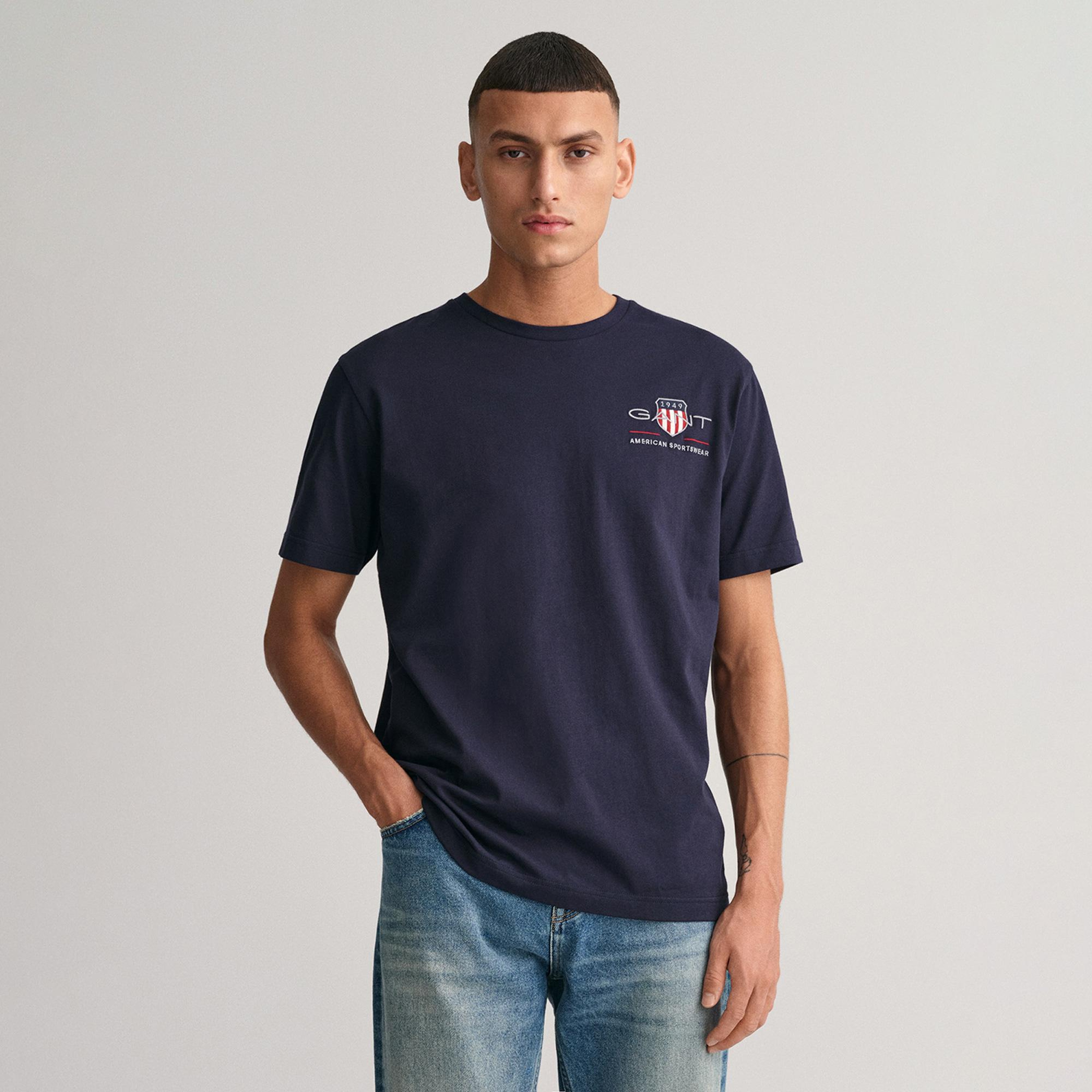 Gant Erkek Lacivert Regular Fit Bisiklet Yaka Logolu T-Shirt