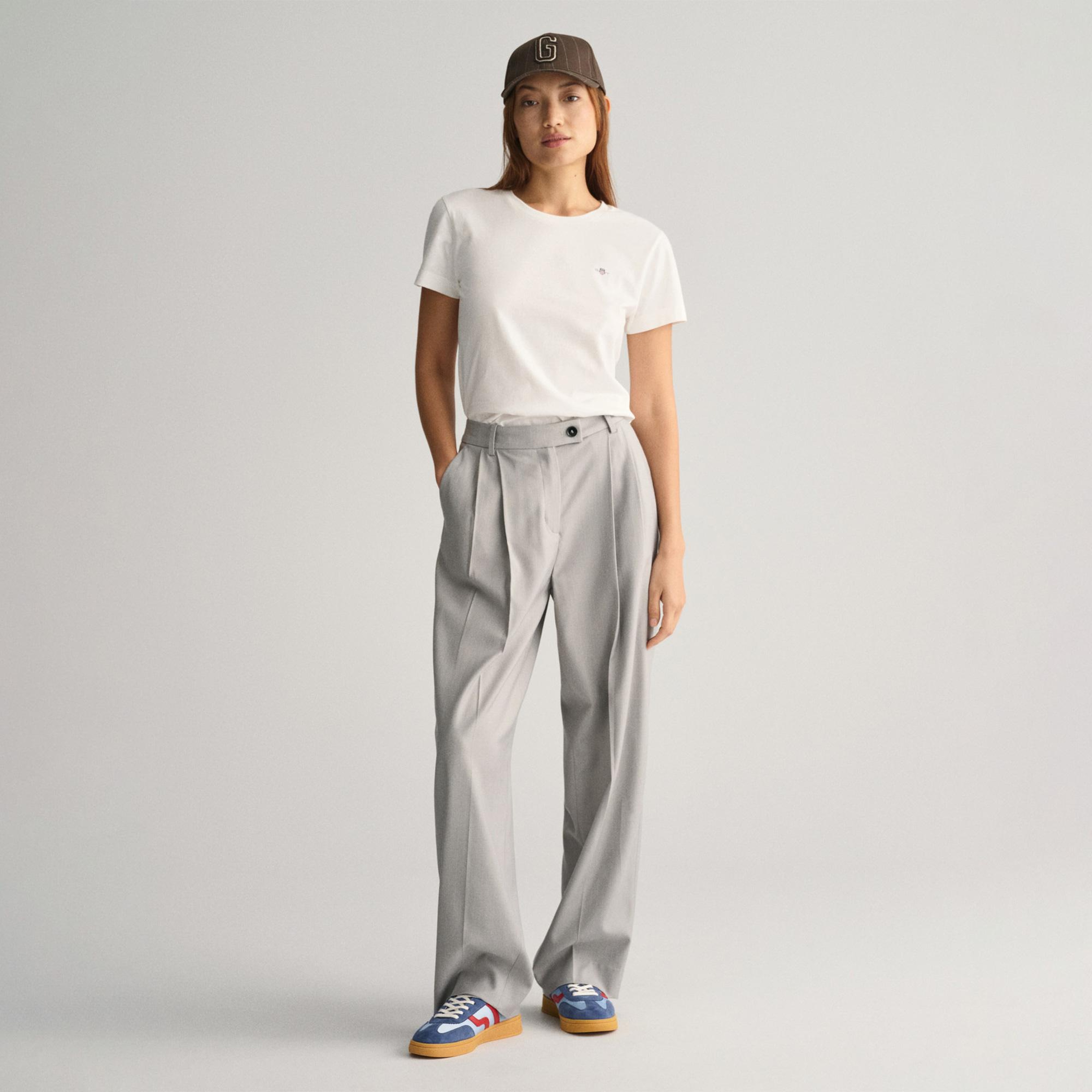 Gant Kadın Beyaz Regular Fit Bisiklet Yaka T-Shirt