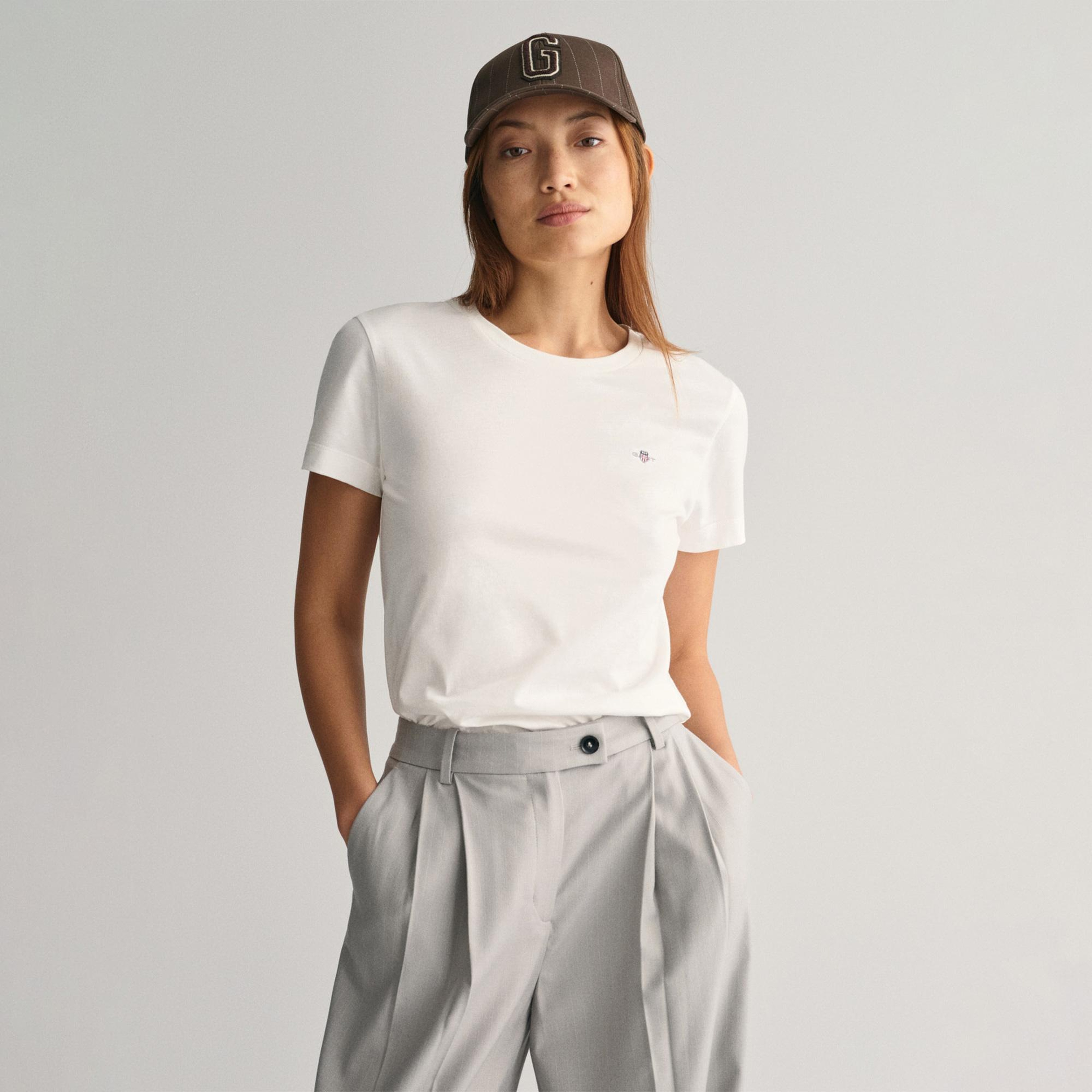 Gant Kadın Beyaz Regular Fit Bisiklet Yaka T-Shirt