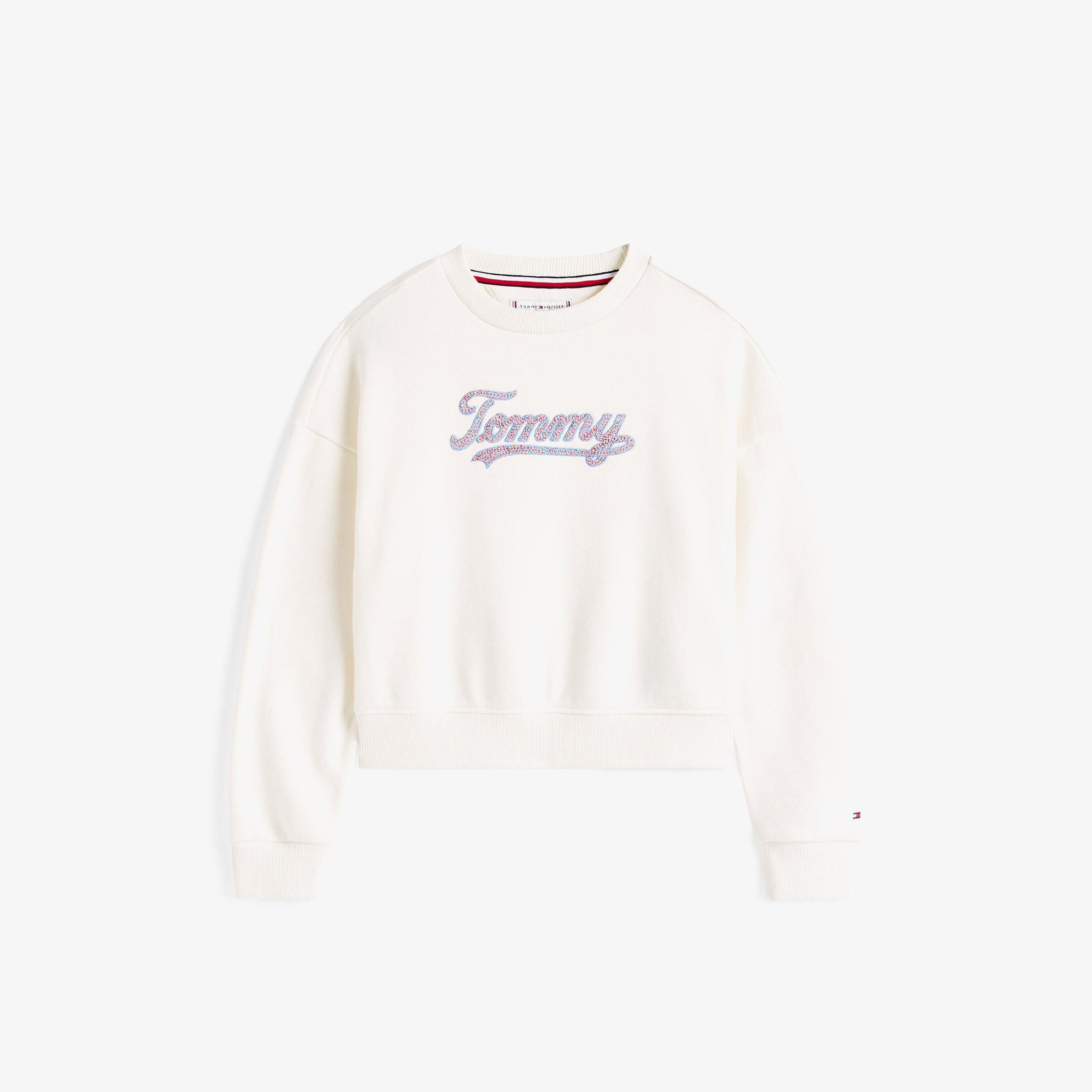 Tommy Hilfiger Script Sequin Çocuk Beyaz Sweatshirt