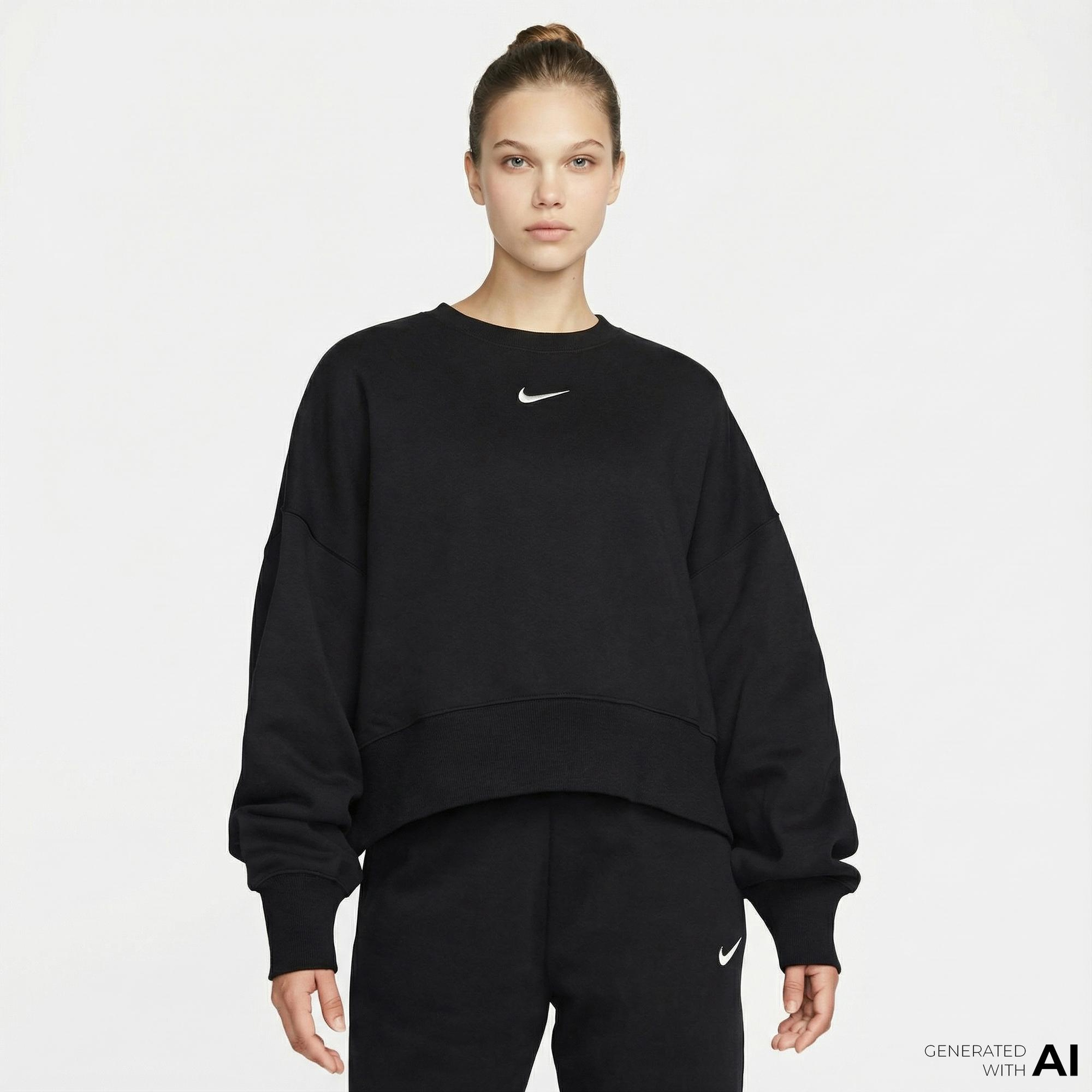 Nike Sportswear Phoenix Fleece Oversize Crew Kadın Siyah Sweatshirt