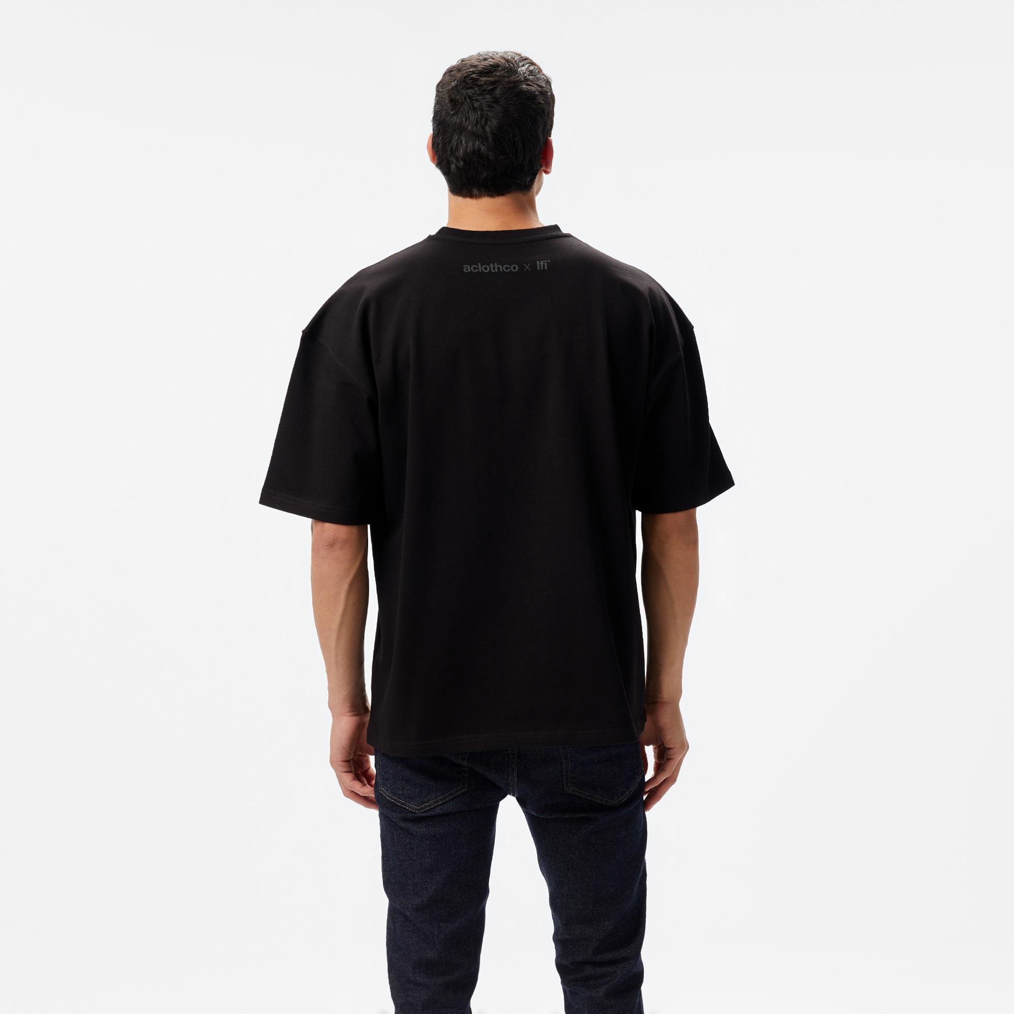 Aclothco X LFI Oversized Crew Neck Slogan Printed Unisex Siyah T-Shirt