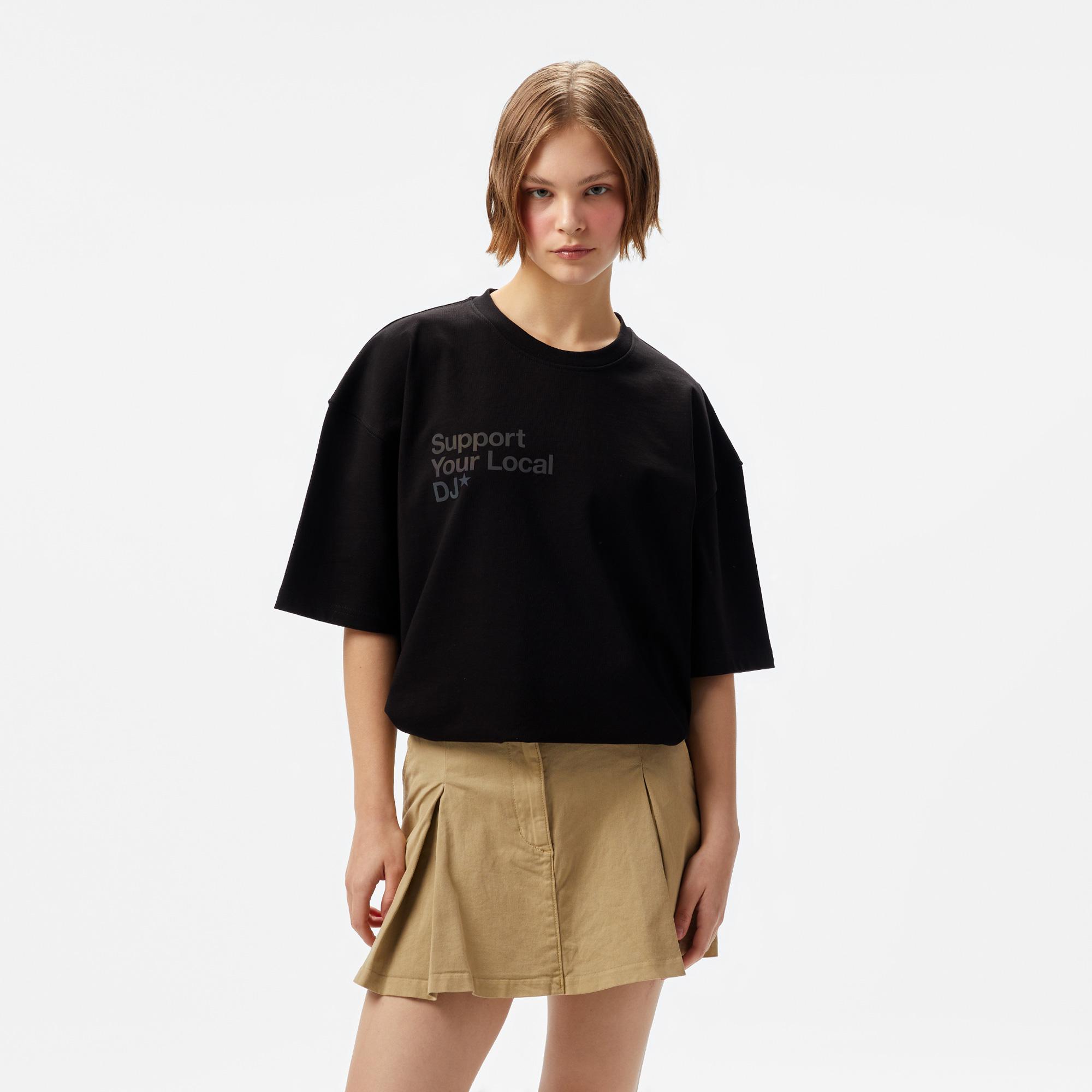 Aclothco X LFI Oversized Crew Neck Slogan Printed Unisex Siyah T-Shirt