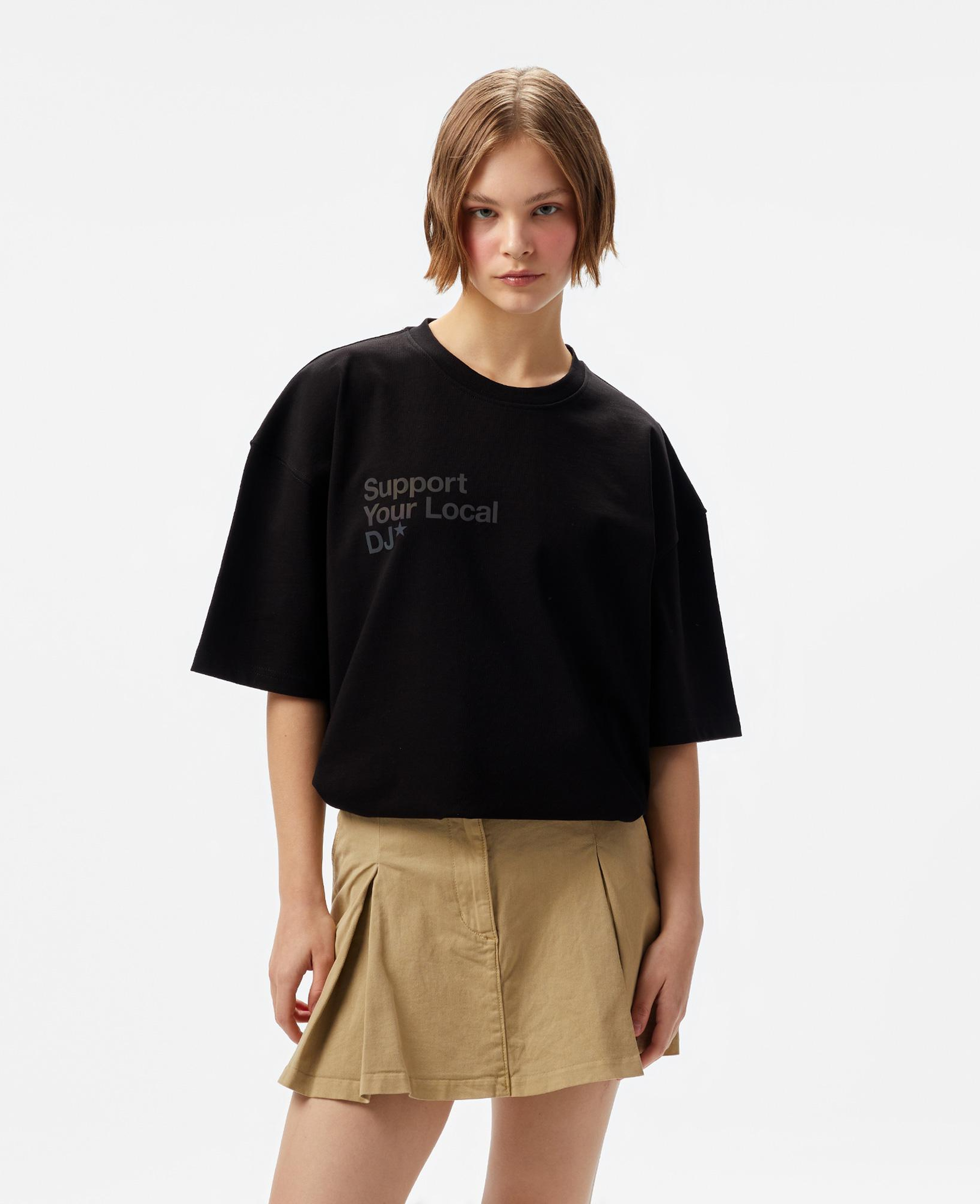 Aclothco X LFI Oversized Crew Neck Slogan Printed Unisex Siyah T-Shirt