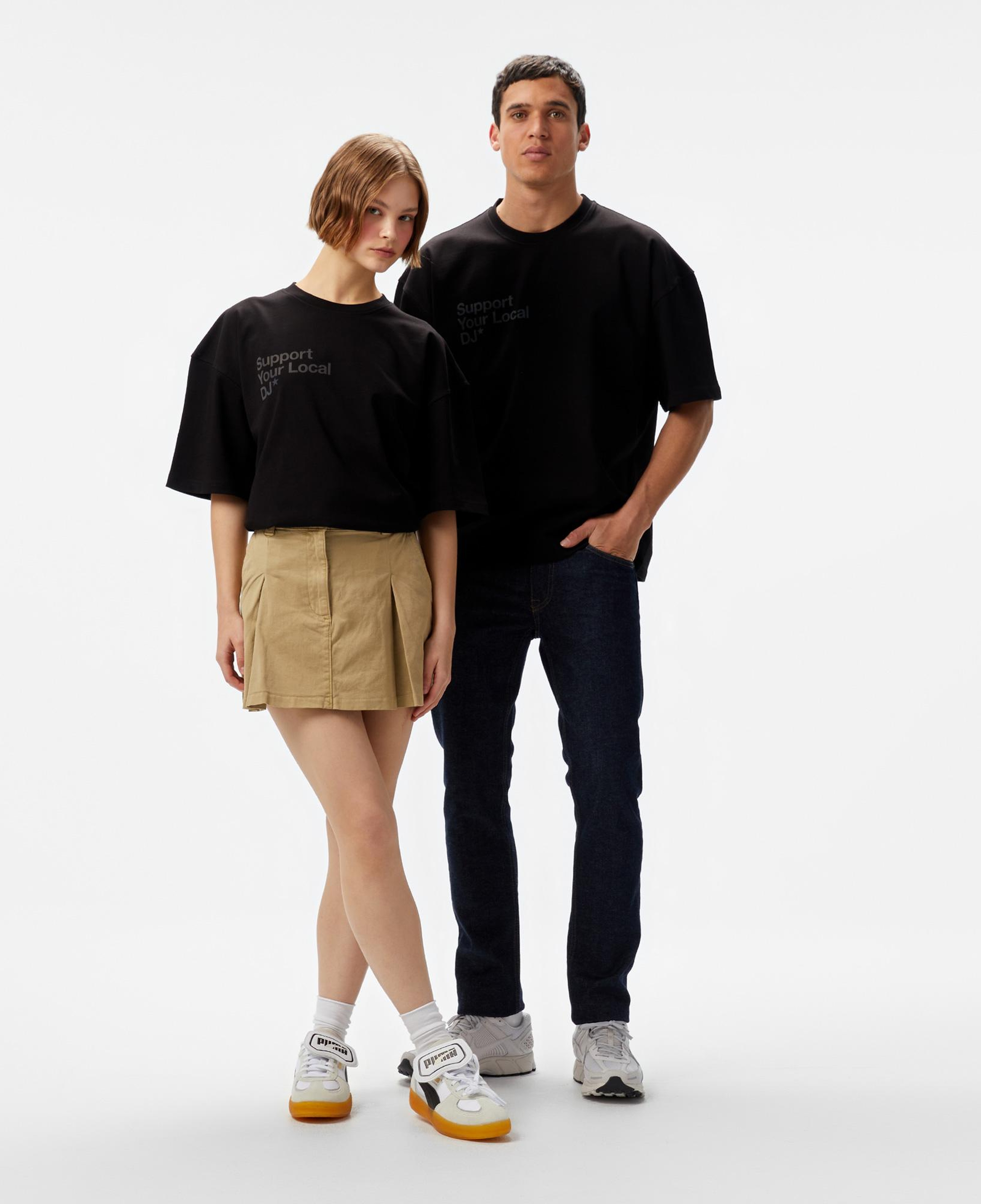 Aclothco X LFI Oversized Crew Neck Slogan Printed Unisex Siyah T-Shirt