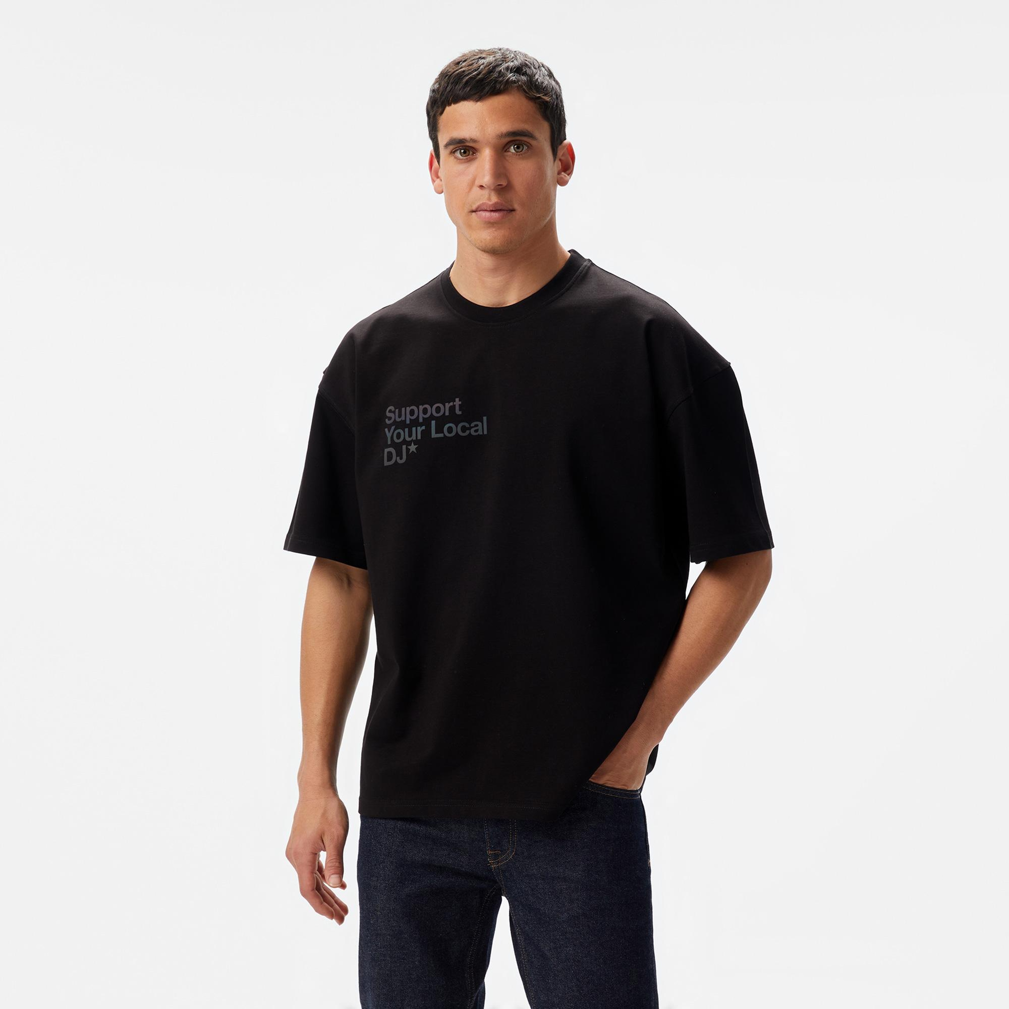 Aclothco X LFI Oversized Crew Neck Slogan Printed Unisex Siyah T-Shirt