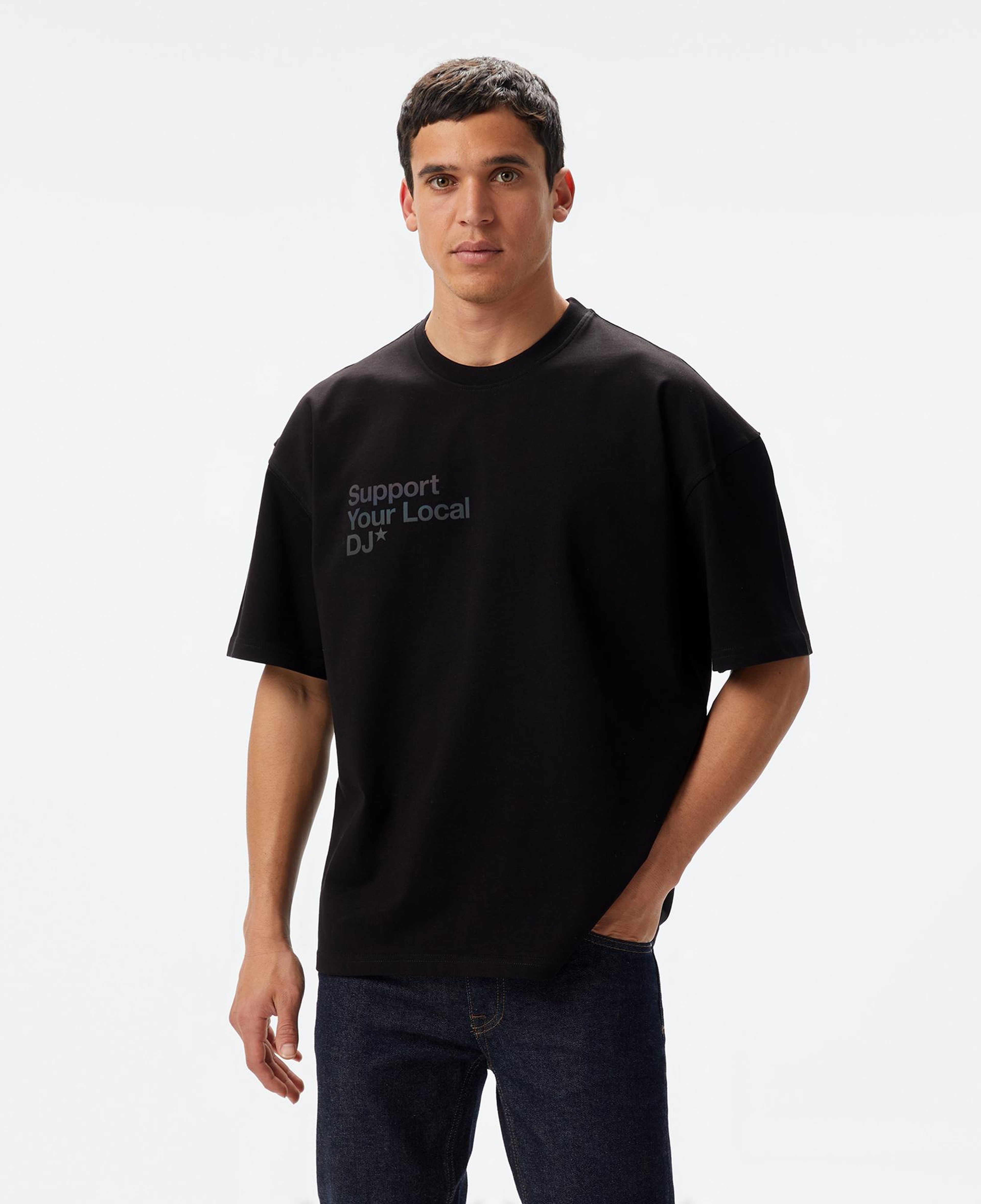 Aclothco X LFI Oversized Crew Neck Slogan Printed Unisex Siyah T-Shirt