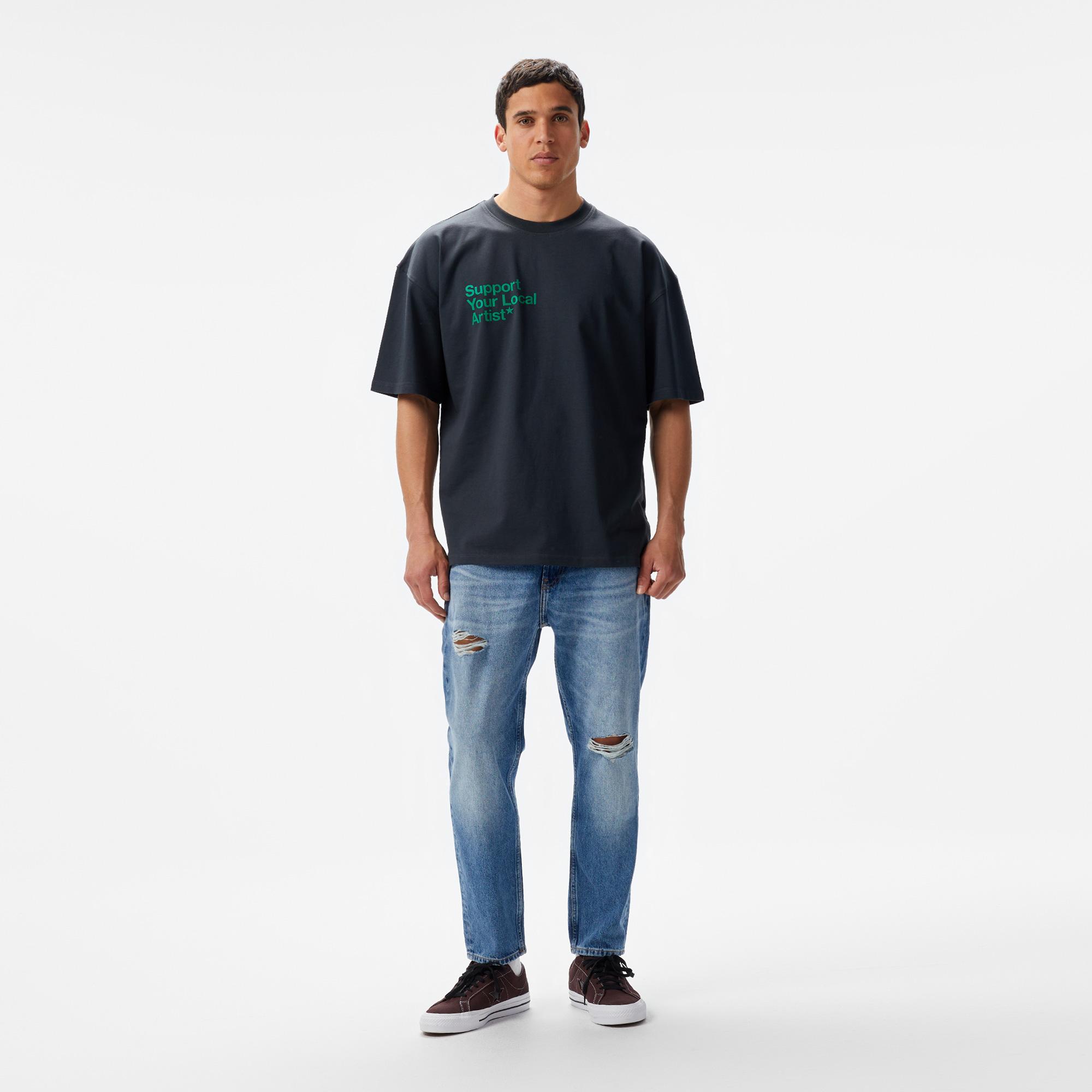 Aclothco X LFI Oversized Crew Neck Slogan Printed Unisex Antrasit T-Shirt