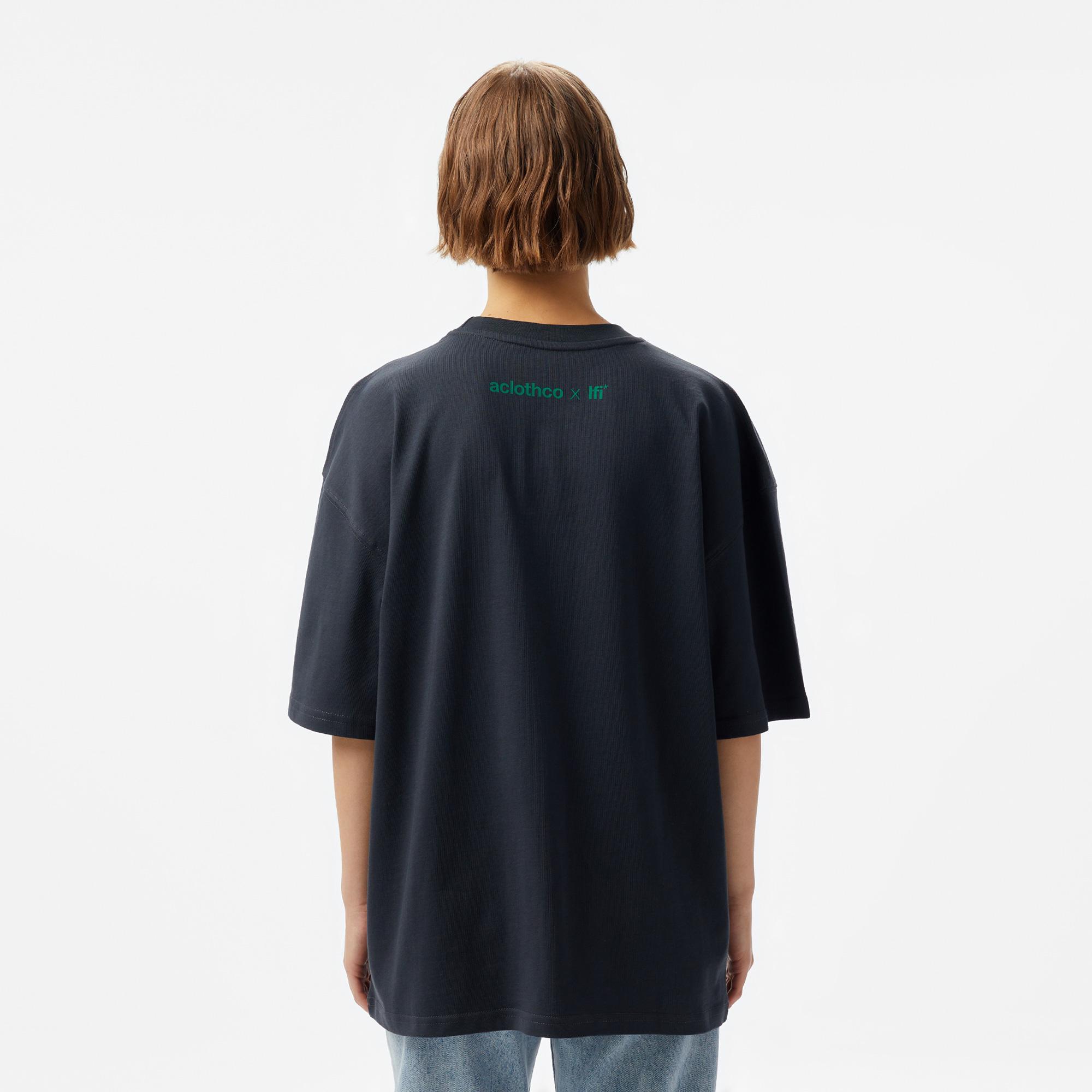 Aclothco X LFI Oversized Crew Neck Slogan Printed Unisex Antrasit T-Shirt