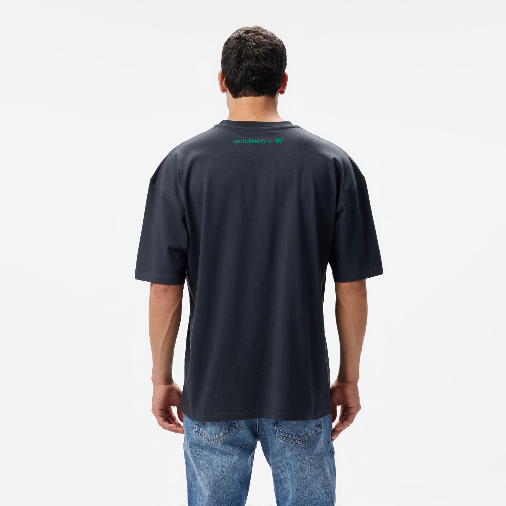 Aclothco X LFI Oversized Crew Neck Slogan Printed Unisex Antrasit T-Shirt