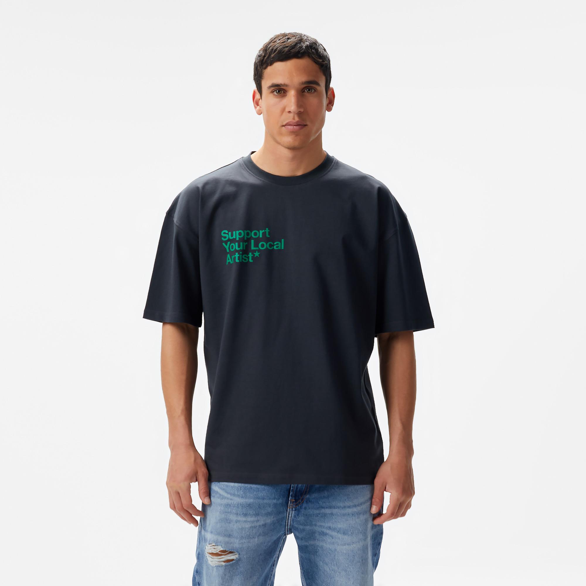 Aclothco X LFI Oversized Crew Neck Slogan Printed Unisex Antrasit T-Shirt