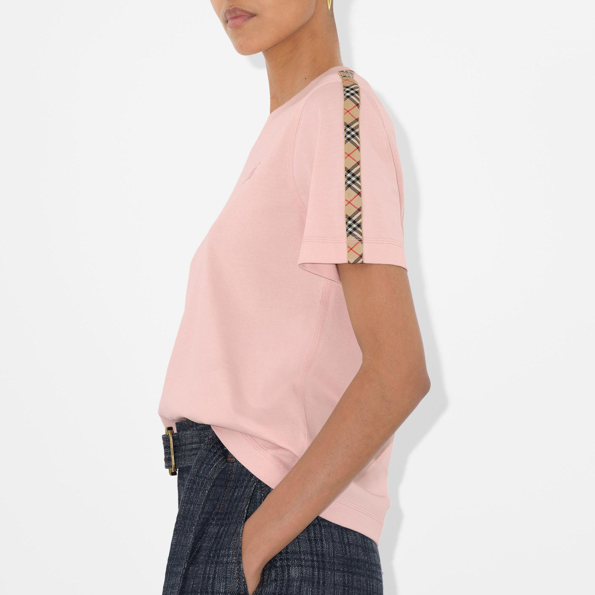 Burberry Check Trim Cotton Kadın Pembe T-Shirt