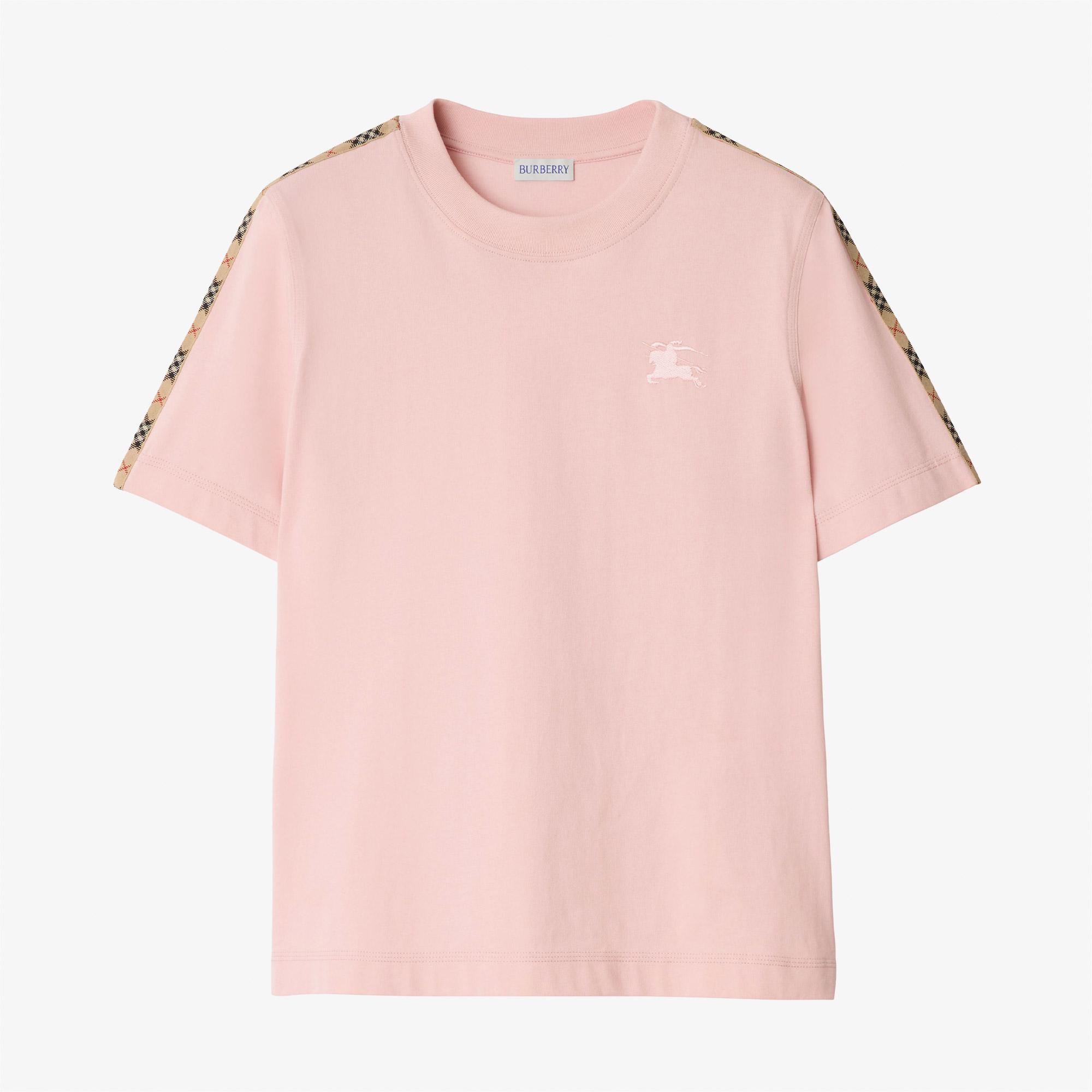 Burberry Check Trim Cotton Kadın Pembe T-Shirt