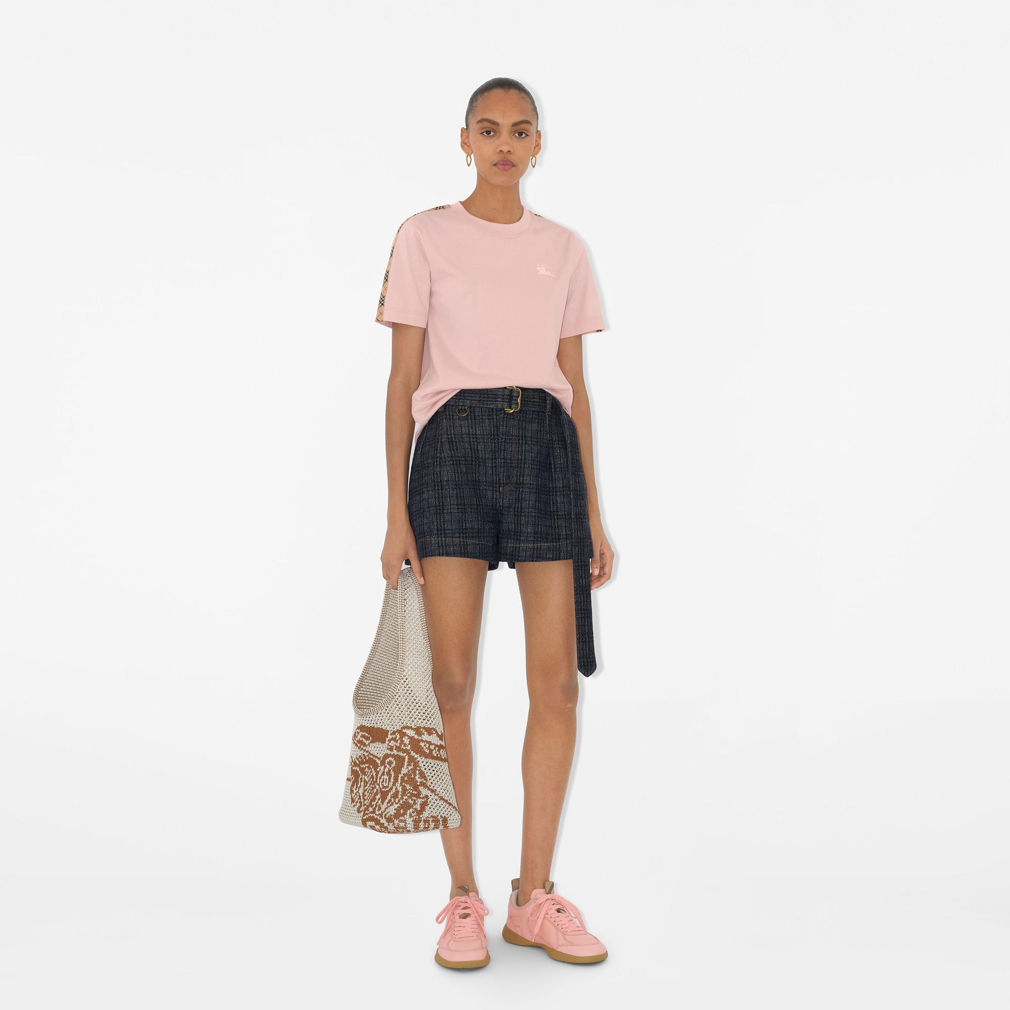 Burberry Check Trim Cotton Kadın Pembe T-Shirt